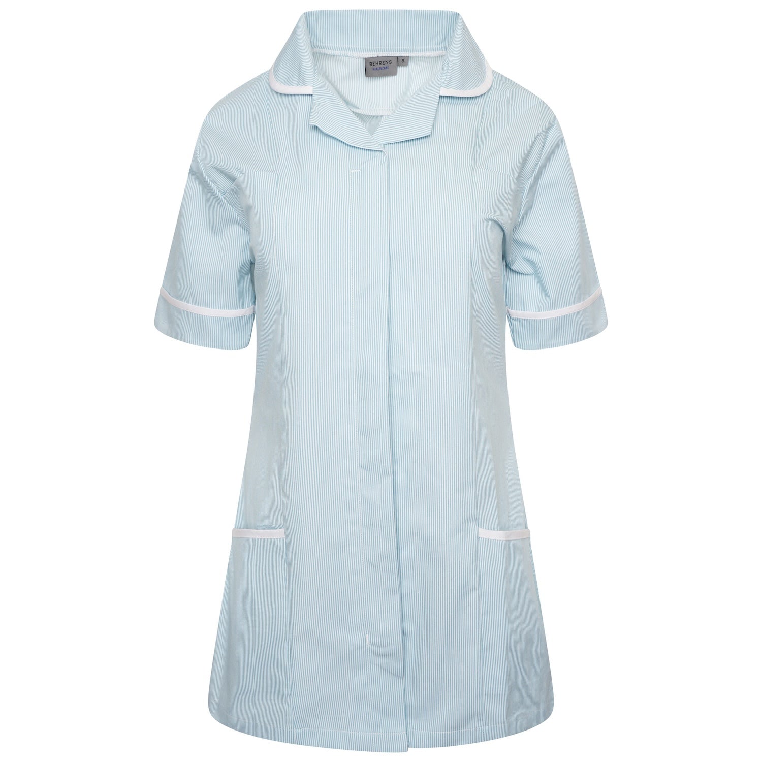 Ladies Healthcare Tunic | Round Collar | Green White Stripe/White Trim