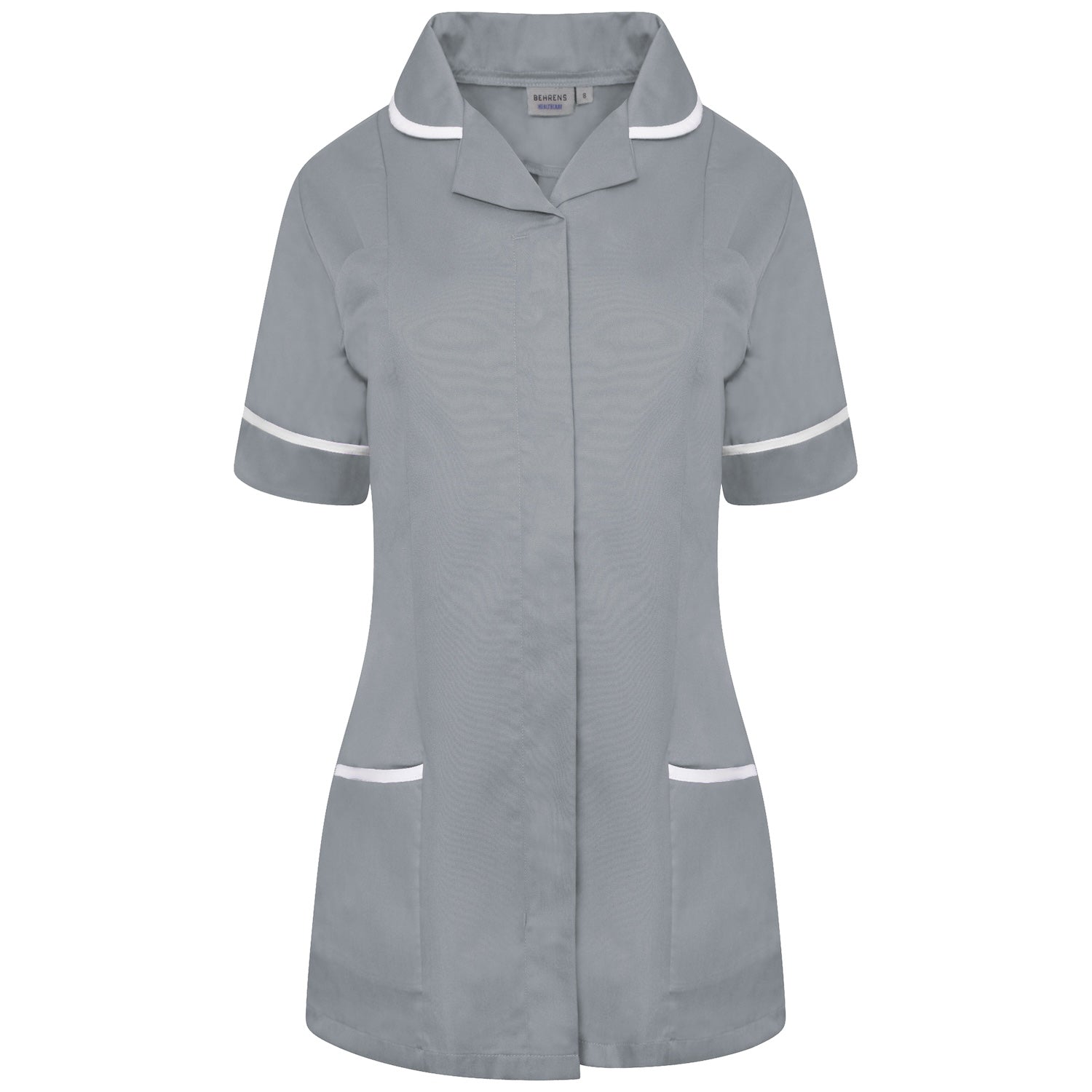 Ladies Healthcare Tunic | Round Collar | Grey/White Trim