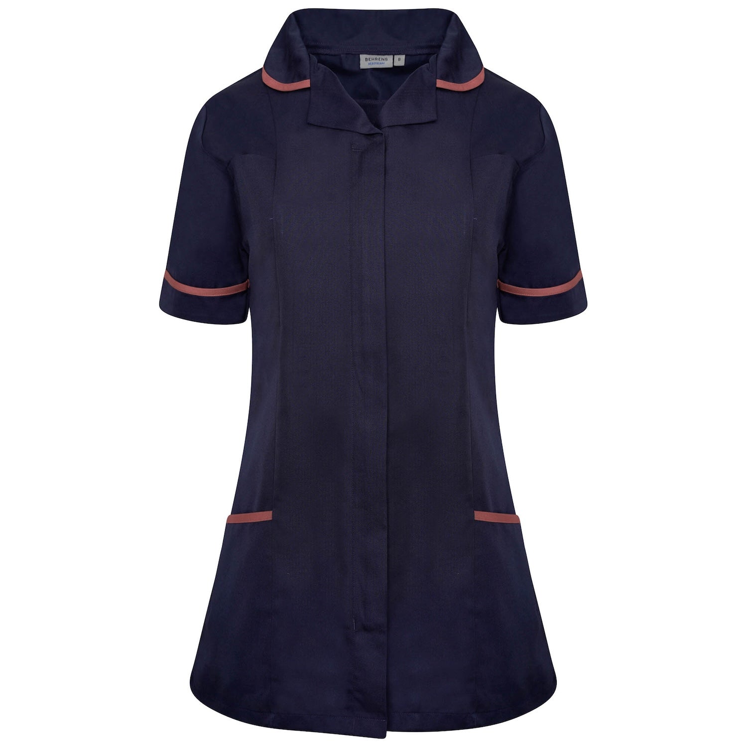 Ladies Healthcare Tunic | Round Collar | Navy/Red Trim