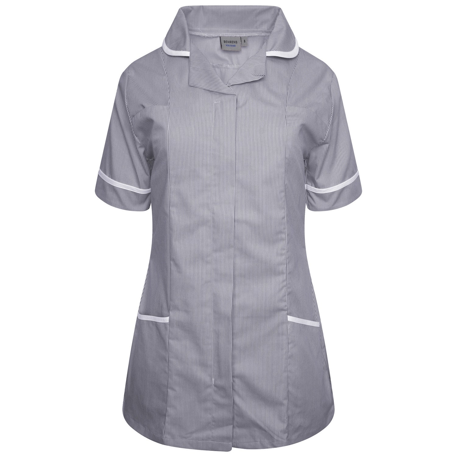 Ladies Healthcare Tunic | Round Collar | Navy White Stripe/White Trim