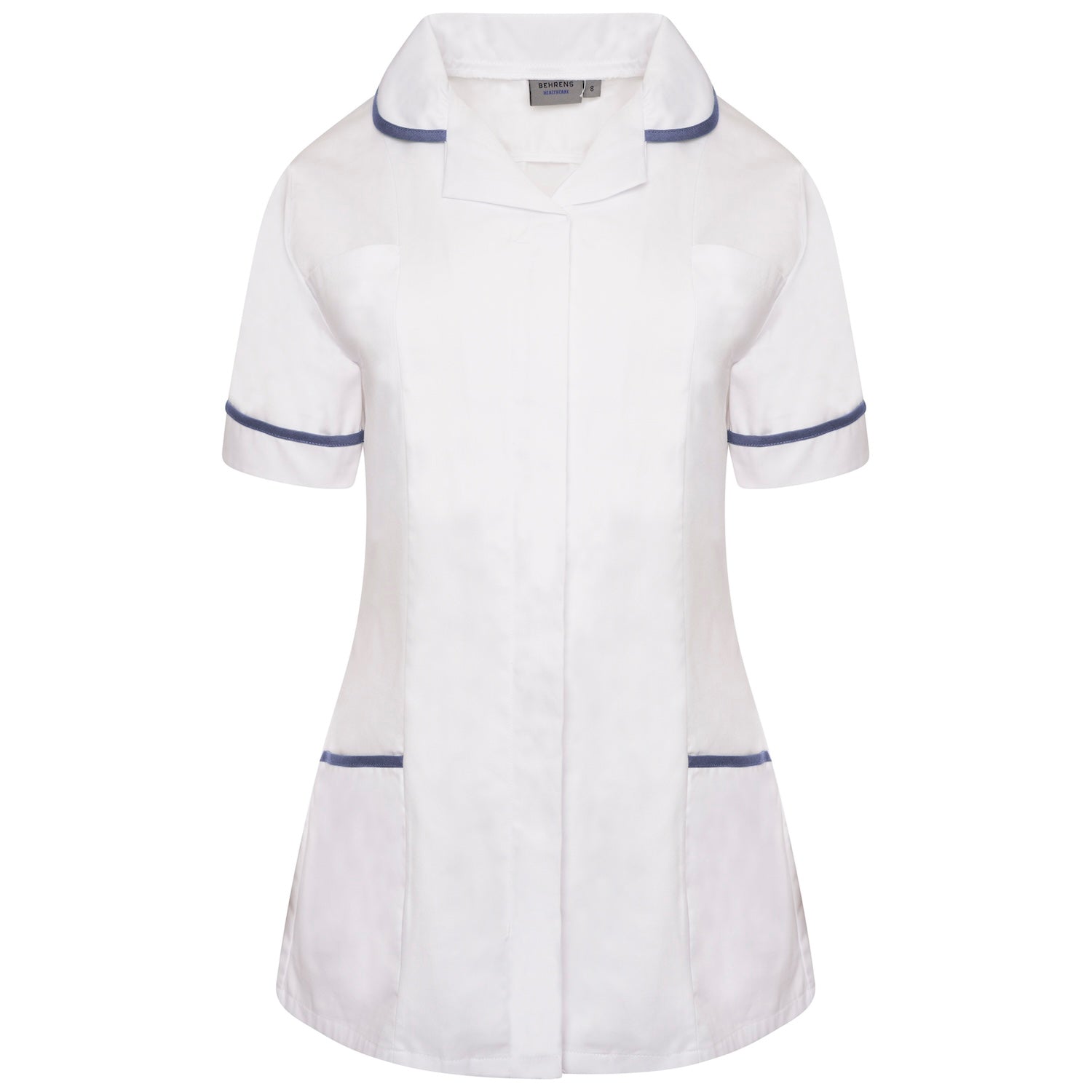 Ladies Healthcare Tunic | Round Collar | White/Sky Trim
