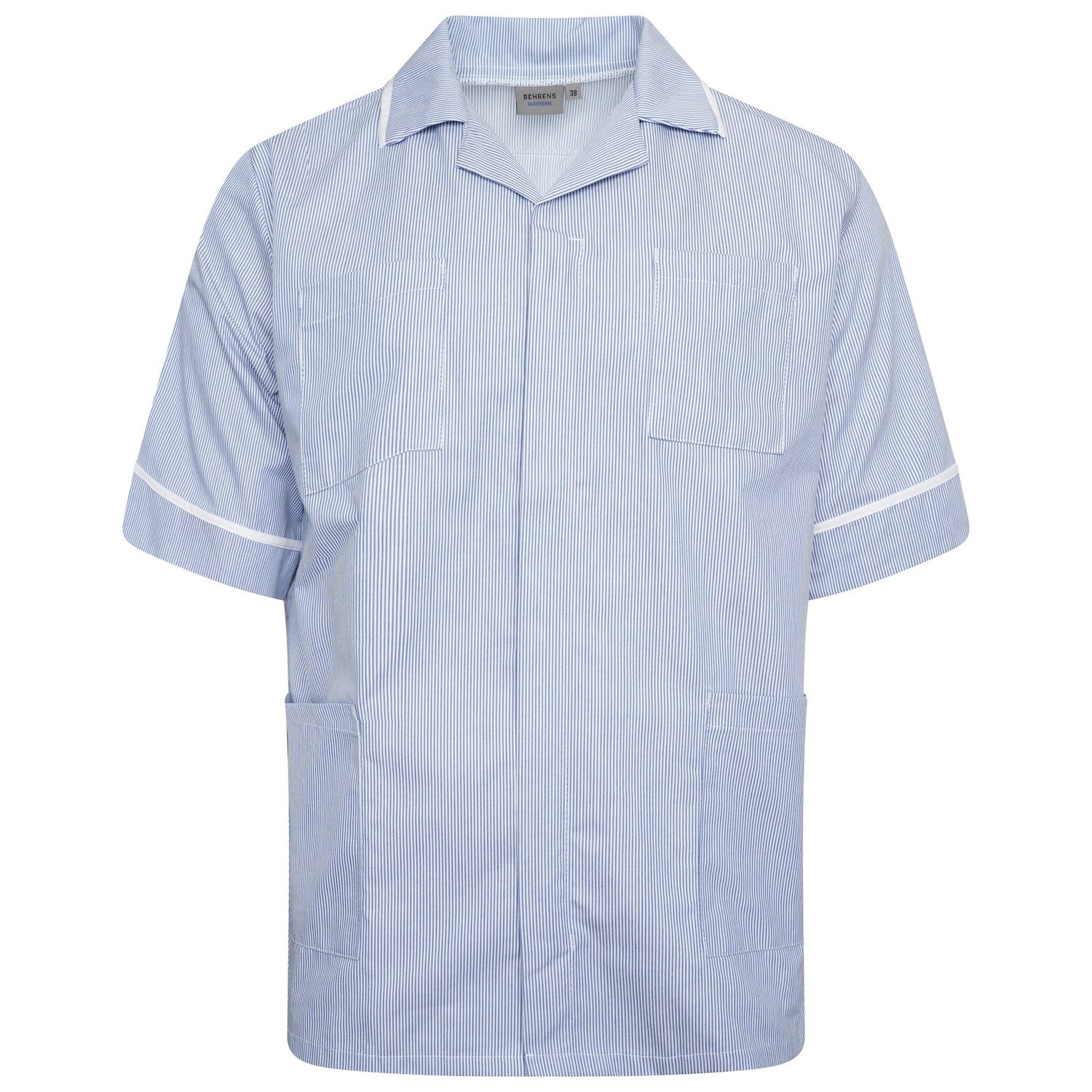 Mens Healthcare Tunic | Blue White Stripe/White Trim