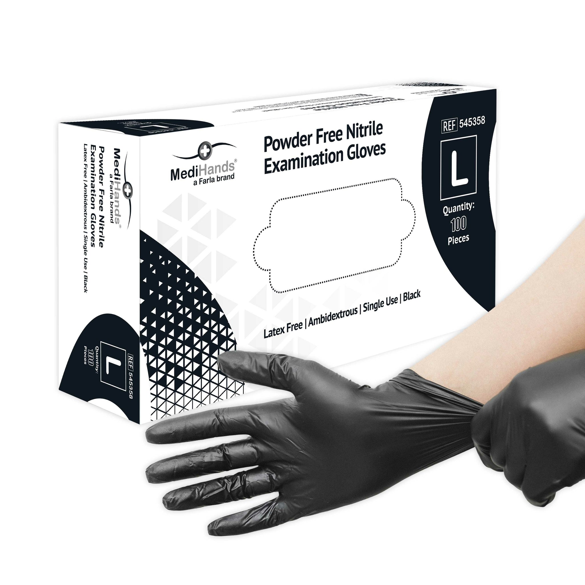 MediHands Nitrile Powder Free Gloves | Black | Pack of 100 Pieces