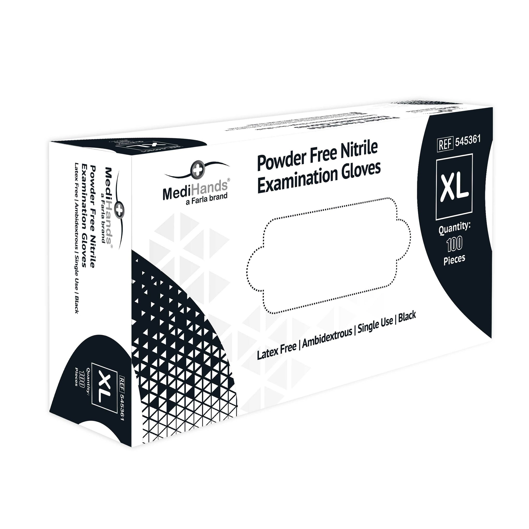 MediHands Nitrile Powder Free Gloves | Black | XLarge | Pack of 100 Pieces