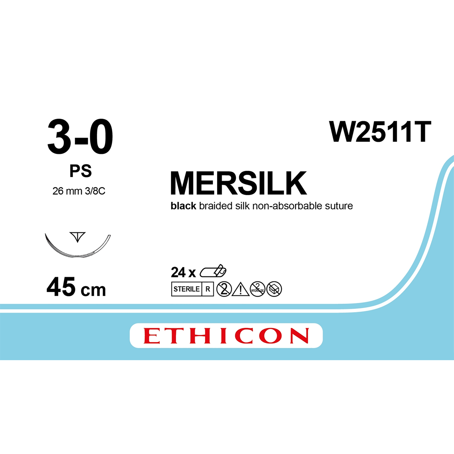 Ethicon Mersilk Suture | Non Absorbable | Black | Size: 3-0 | Length: 45cm | Needle: PS Prime | Pack of 24