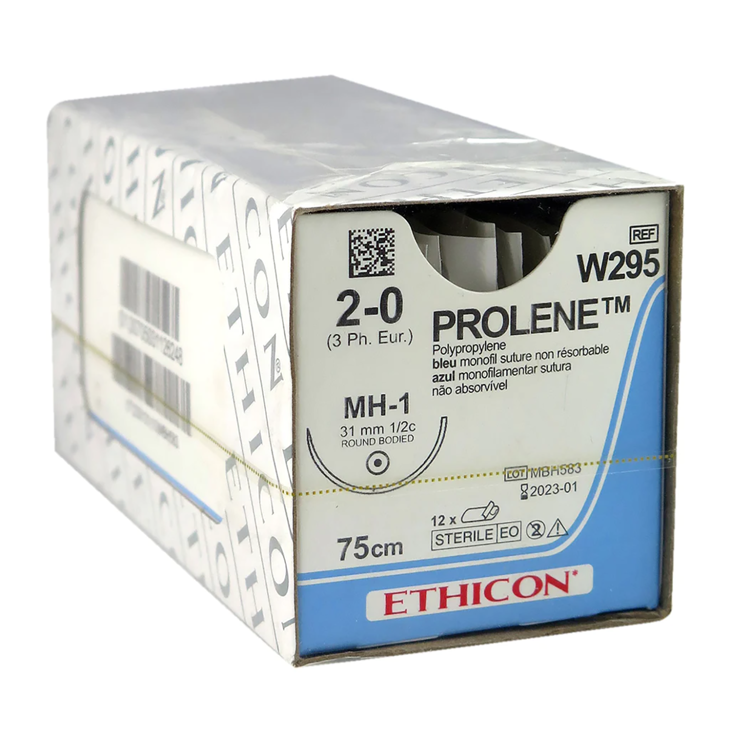 Ethicon Prolene Suture | Non Absorbable | Blue | Size: 2-0 | Length: 75cm | Needle: MH-1 | Pack of 12