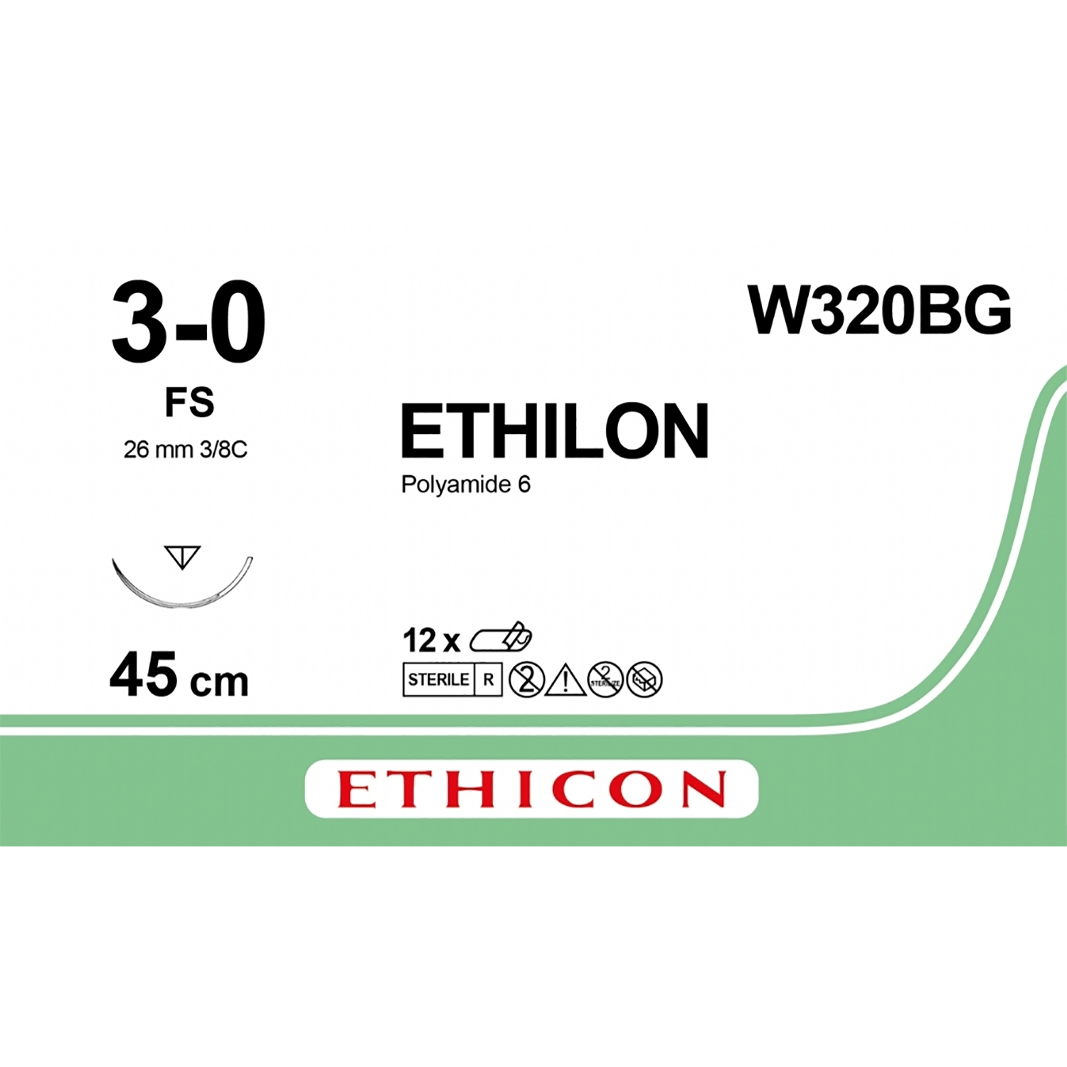 Ethilon Sutures | Polyamide | Black 45cm, M2 USP3-0 S/A FS | Pack of 12