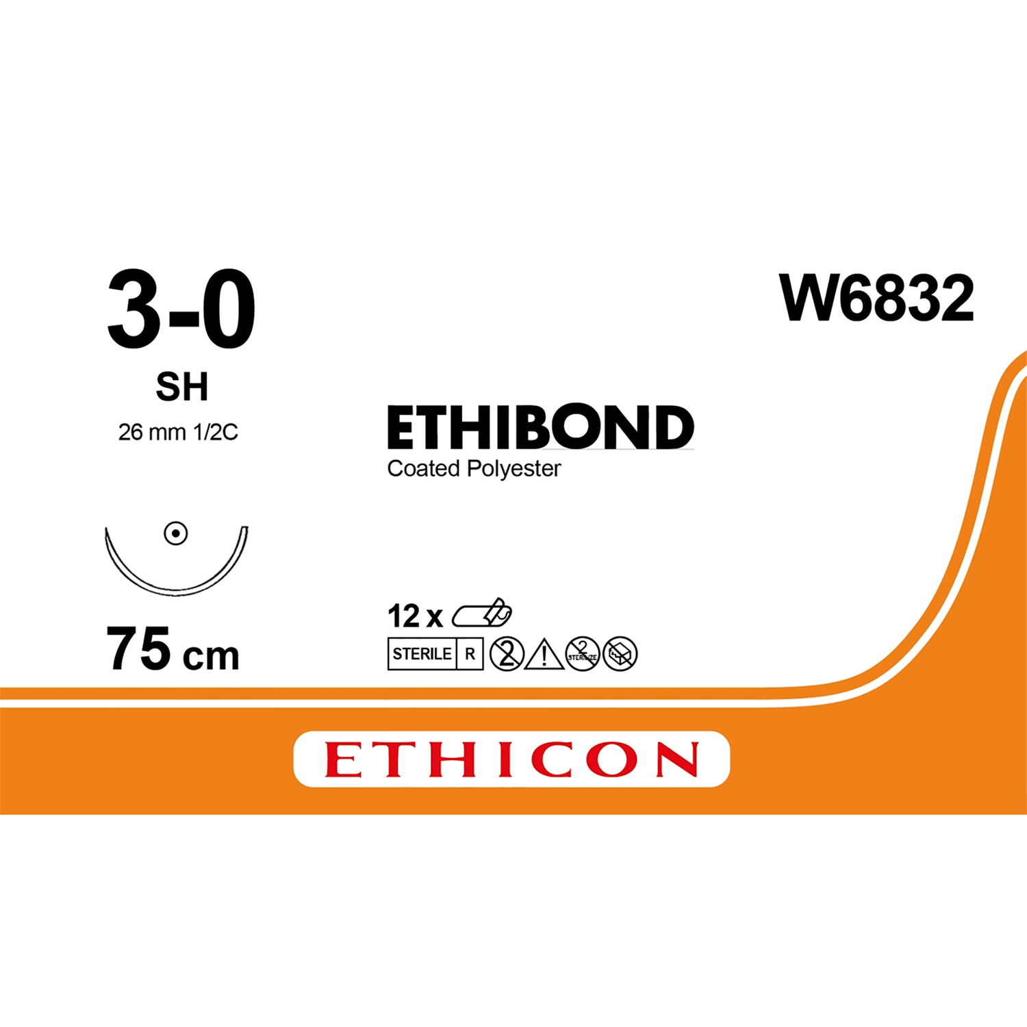 Ethibond Coated Polyester Suture | Non Absorbable | Green | Size: 3-0 | Length: 75cm | Needle: SH | Pack of 12