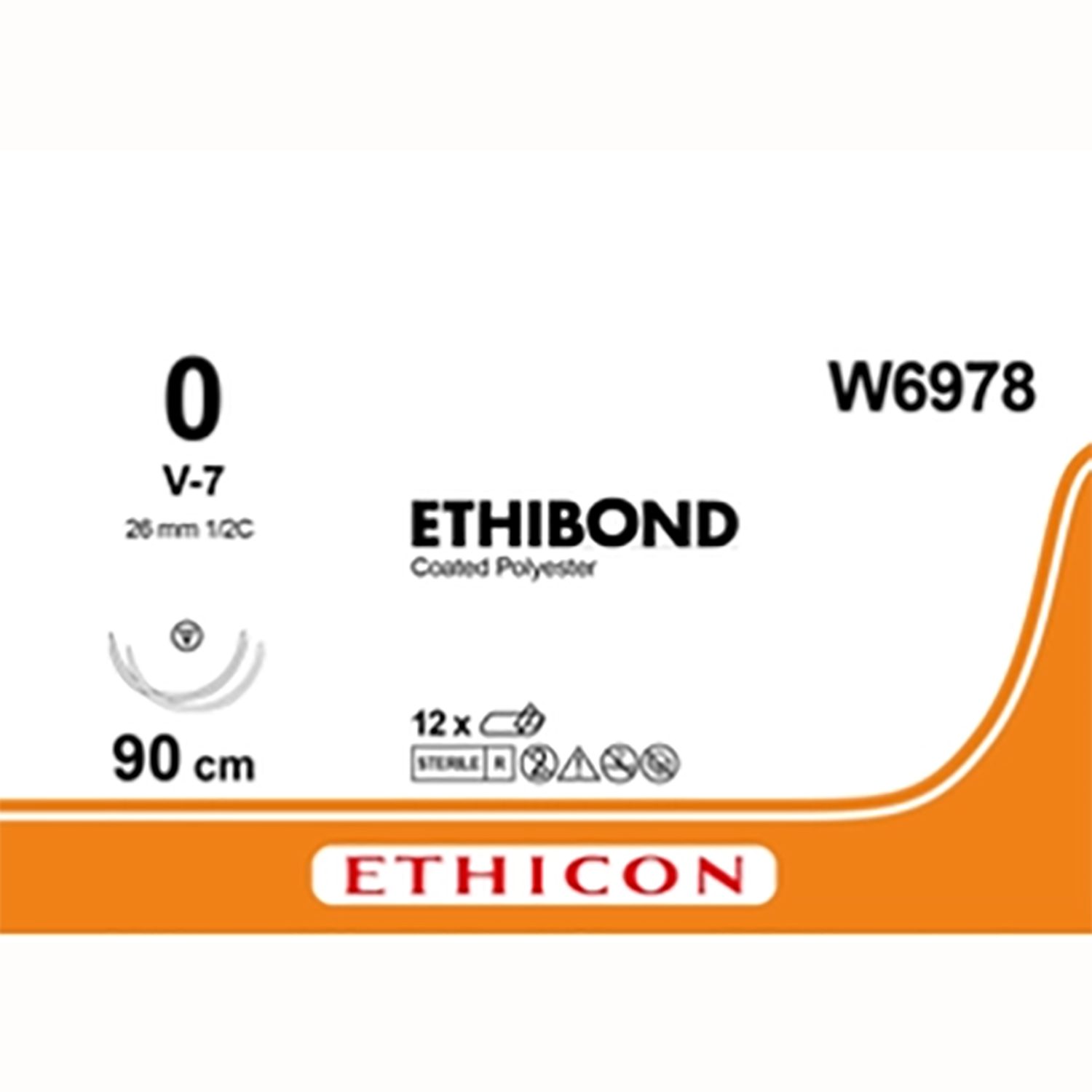 Ethibond Coated Polyester Suture Cartridge | Non Absorbable | Green | Size: 0 | Length: 90 | Needle: V-7 | Pack of 12