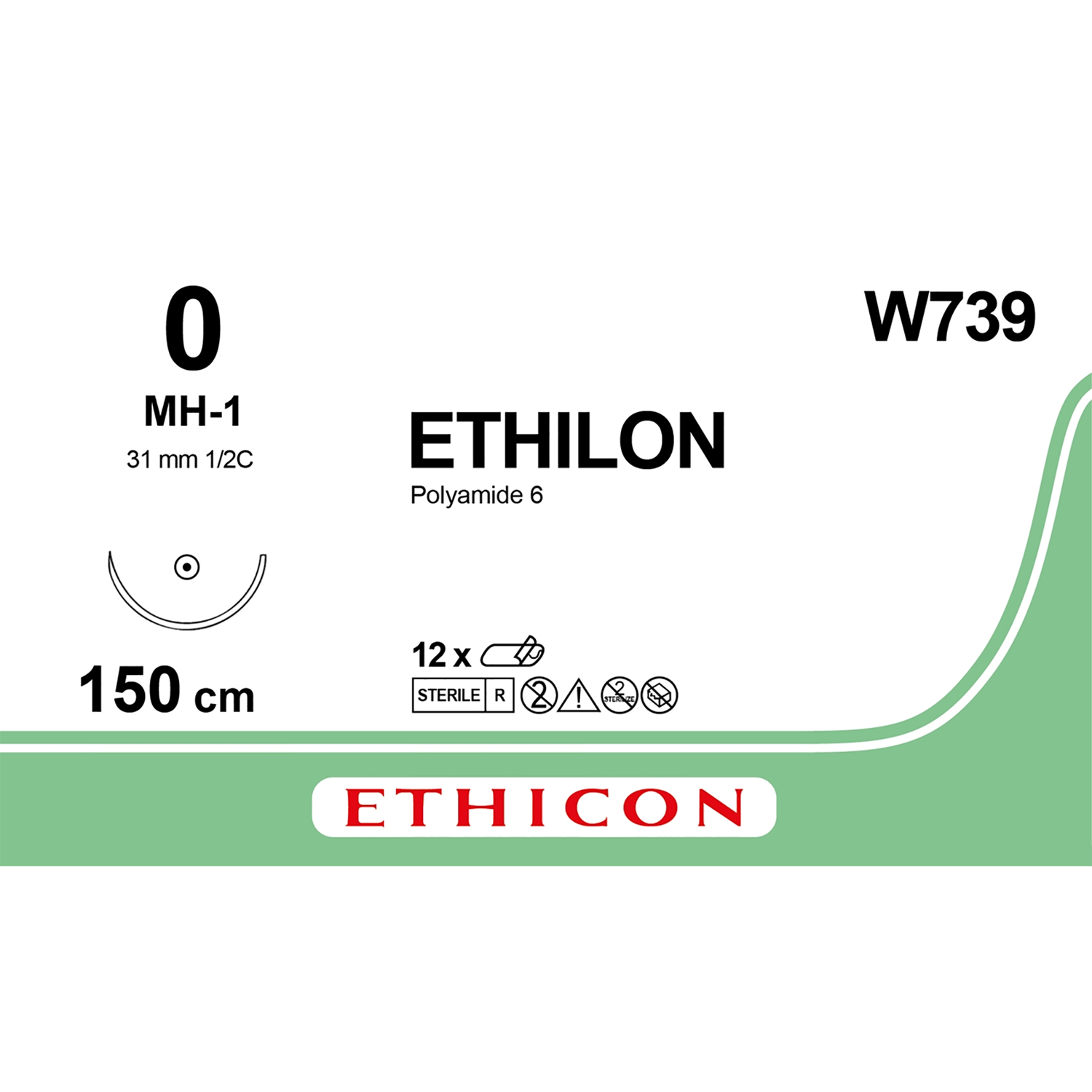 Ethicon Nylon Suture | Non Absorbable | Black | Length: 150 | Needle: MH-1 | Pack of 12