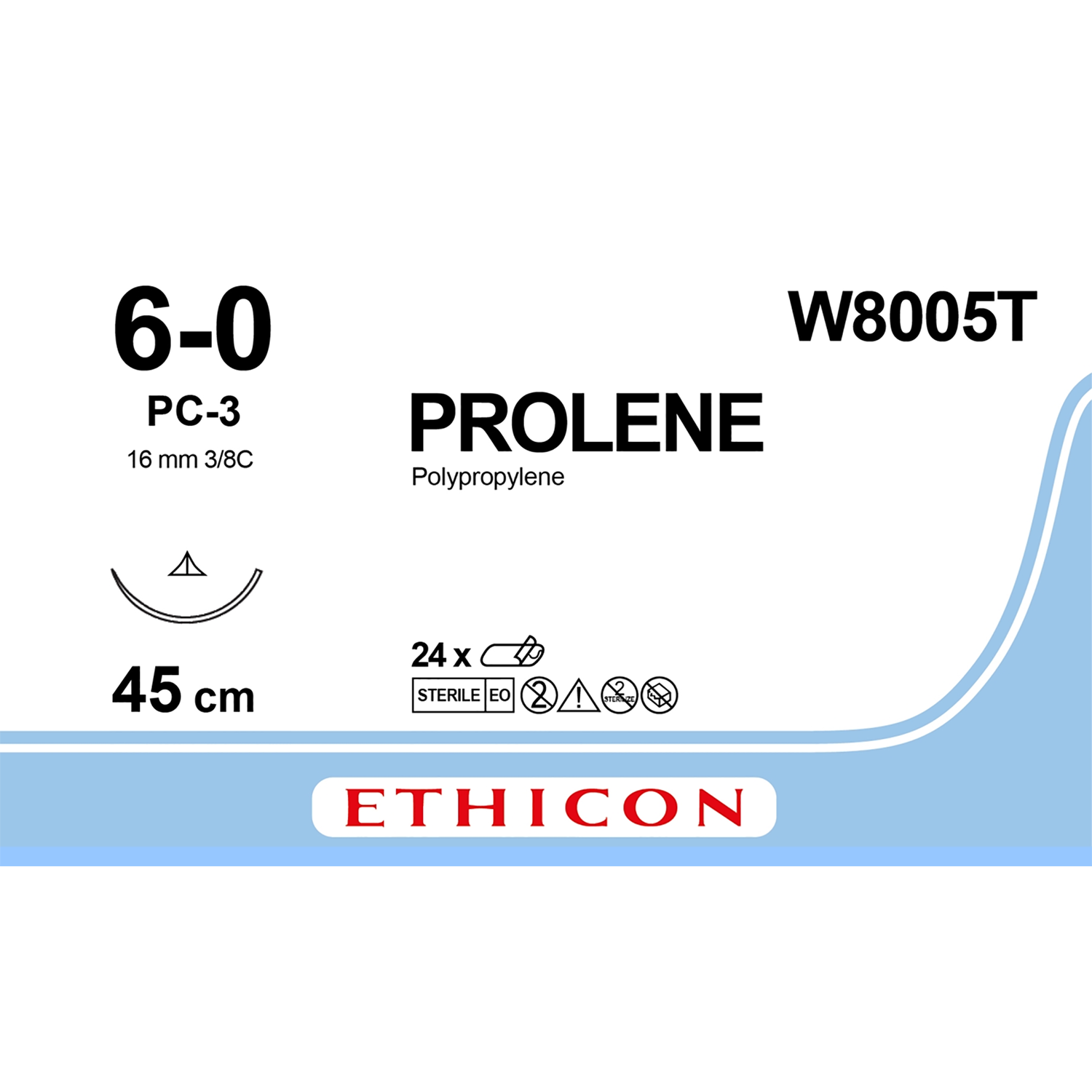 Ethicon Prolene Suture | Non Absorbable | Blue | Size: 6-0 | Length: 45cm | Needle: PC-3 | Pack of 24