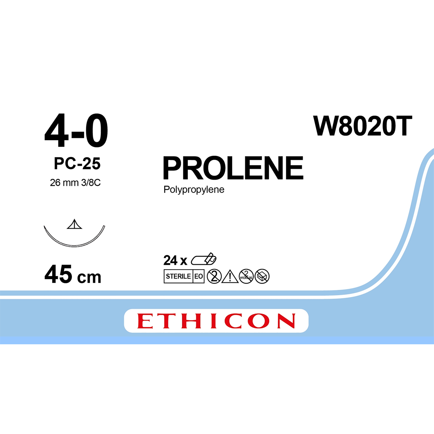 Ethicon Prolene Suture | Non Absorbable | Blue | Size: 4-0 | Length: 45cm | Needle: PC-25 | Pack of 24