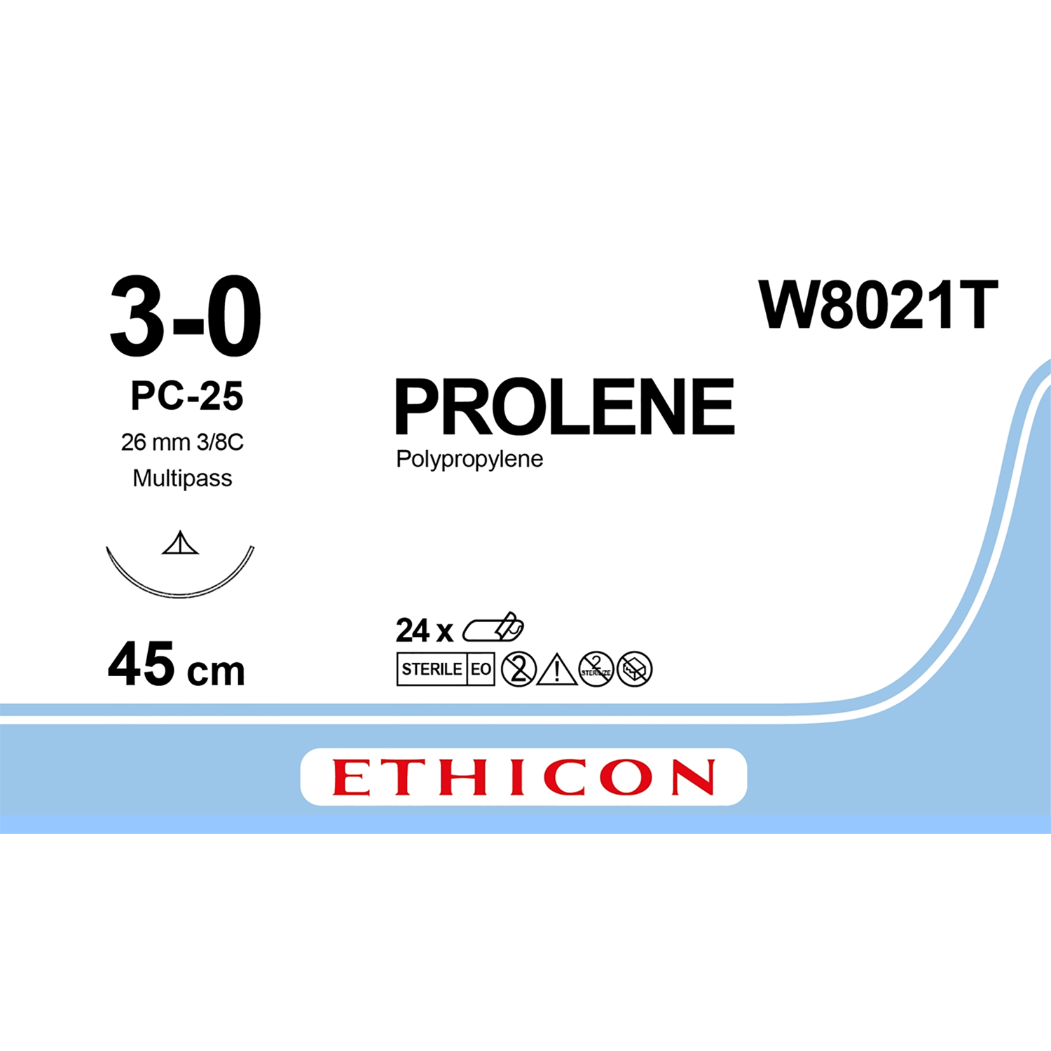 Ethicon Prolene Suture | Non Absorbable | Blue | Size: 3-0 | Length: 45cm | Needle: PC-26 | Pack of 24