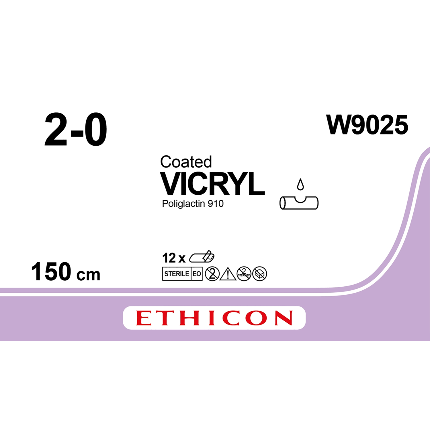 Ethicon Coated Vicryl Suture | Absorbable | Violet | Size: 2-0 | Length: 150 | Needle: SUTUPAK | Pack of 12