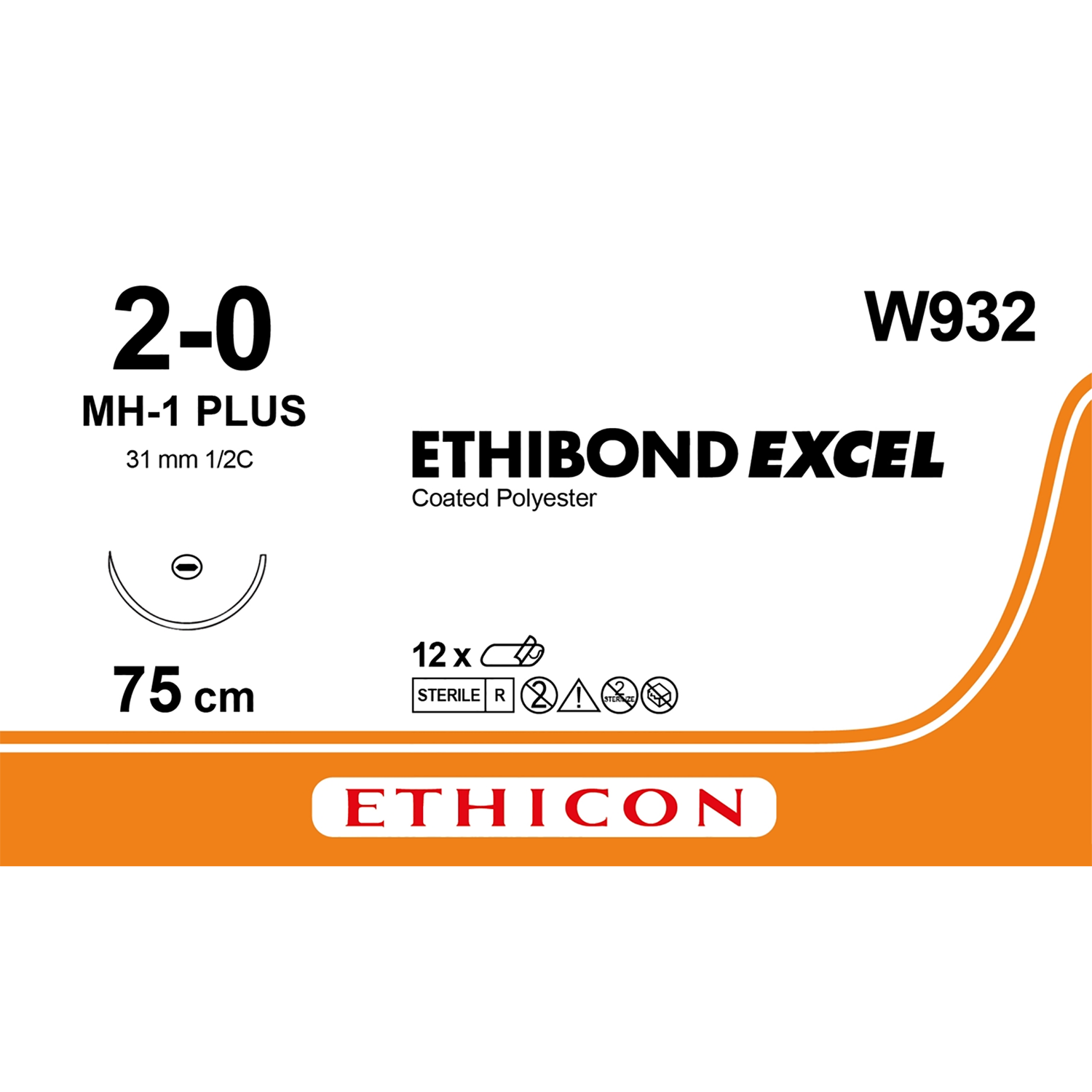Ethibond Coated Polyester Suture Cartridge | Non Absorbable | Green | Size: 2-0 | Length: 75cm | Needle: MH-1 Plus | Pack of 12
