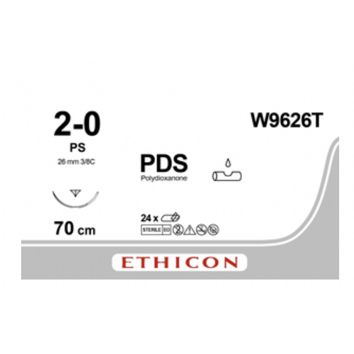 Ethicon PDS ll Sutures | Absorbable | Undyed | Size: 2-0 | Length: 70cm | Needle: PS | Pack of 24