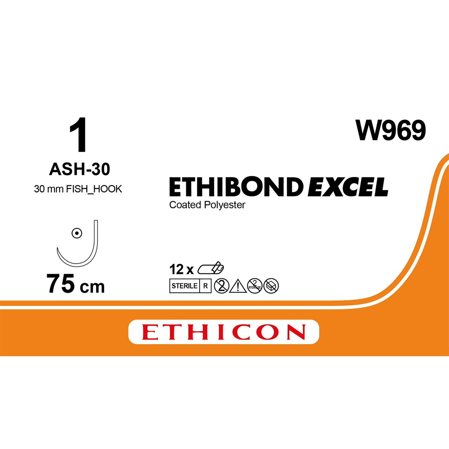 Ethibond Coated Polyester Suture Cartridge | Non Absorbable | Green | Size: 1 | Length: 75 | Needle: ASH-30 | Pack of 12