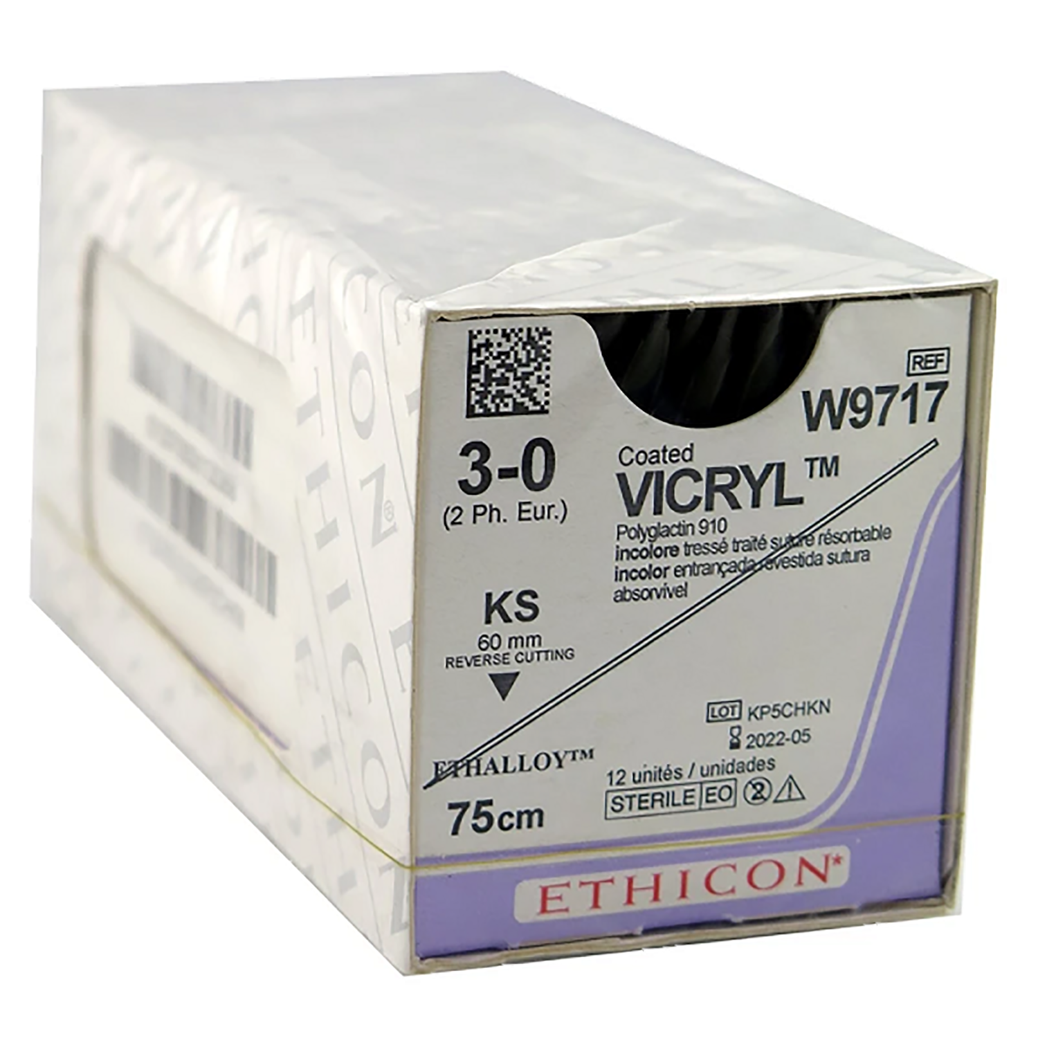 Ethicon Coated Vicryl Suture | Absorbable | Undyed | Size: 3-0 | Length: 75 | Needle: KS | Pack of 12 (1)