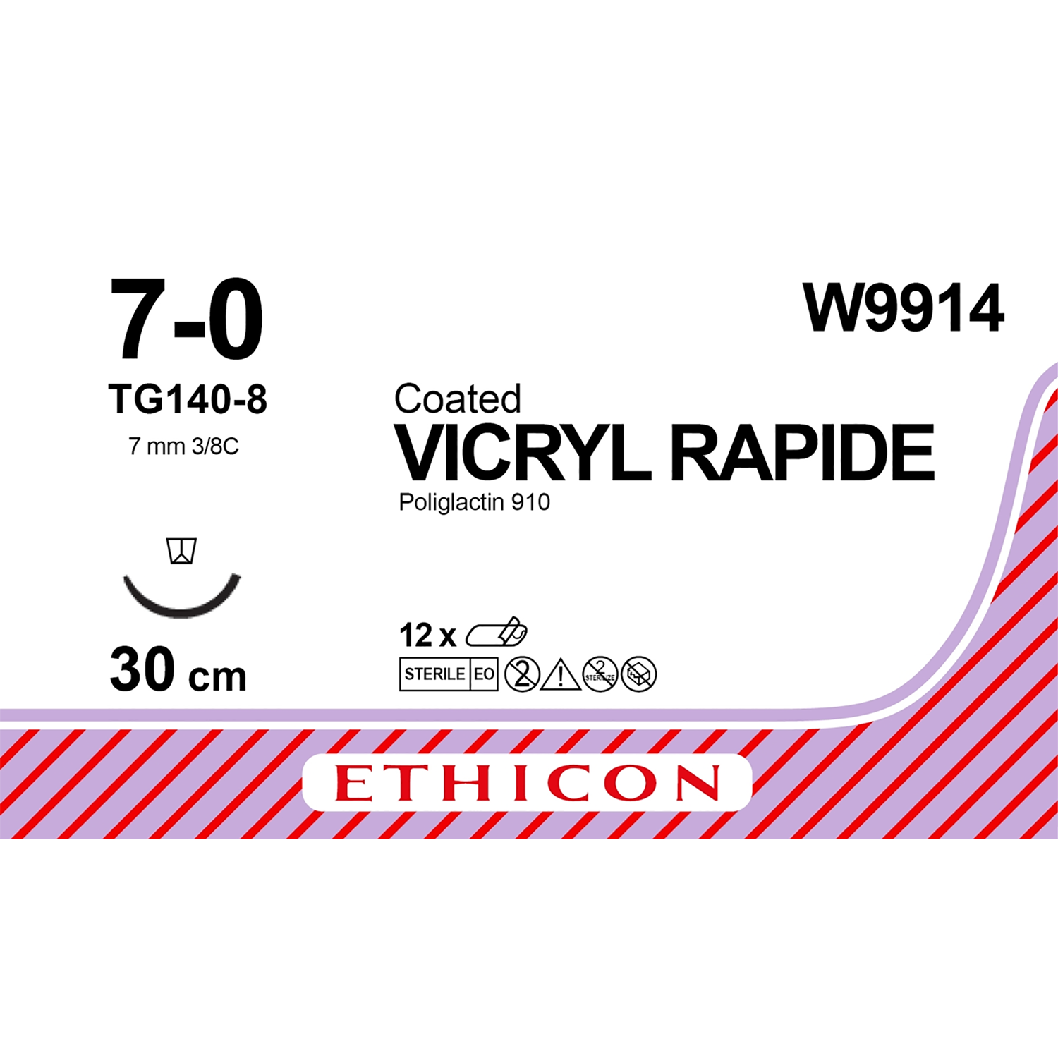 Ethicon Vicryl Rapide Suture | Absorbable | Violet | Size: 7-0 | Length: 30cm | Needle: TG-140-8 | Pack of 12