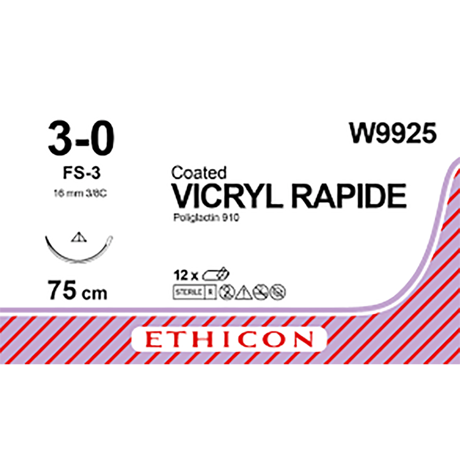 Ethicon Vicryl Rapide Suture | Absorbable | Undyed | Size: 3-0 | Length: 75cm | Needle: FS-3 | Pack of 12