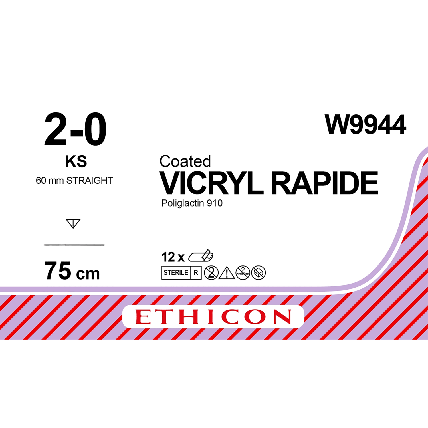 Ethicon Vicryl Rapide Suture | Absorbable | Undyed | Length: 75cm | Needle: KS | Pack of 12