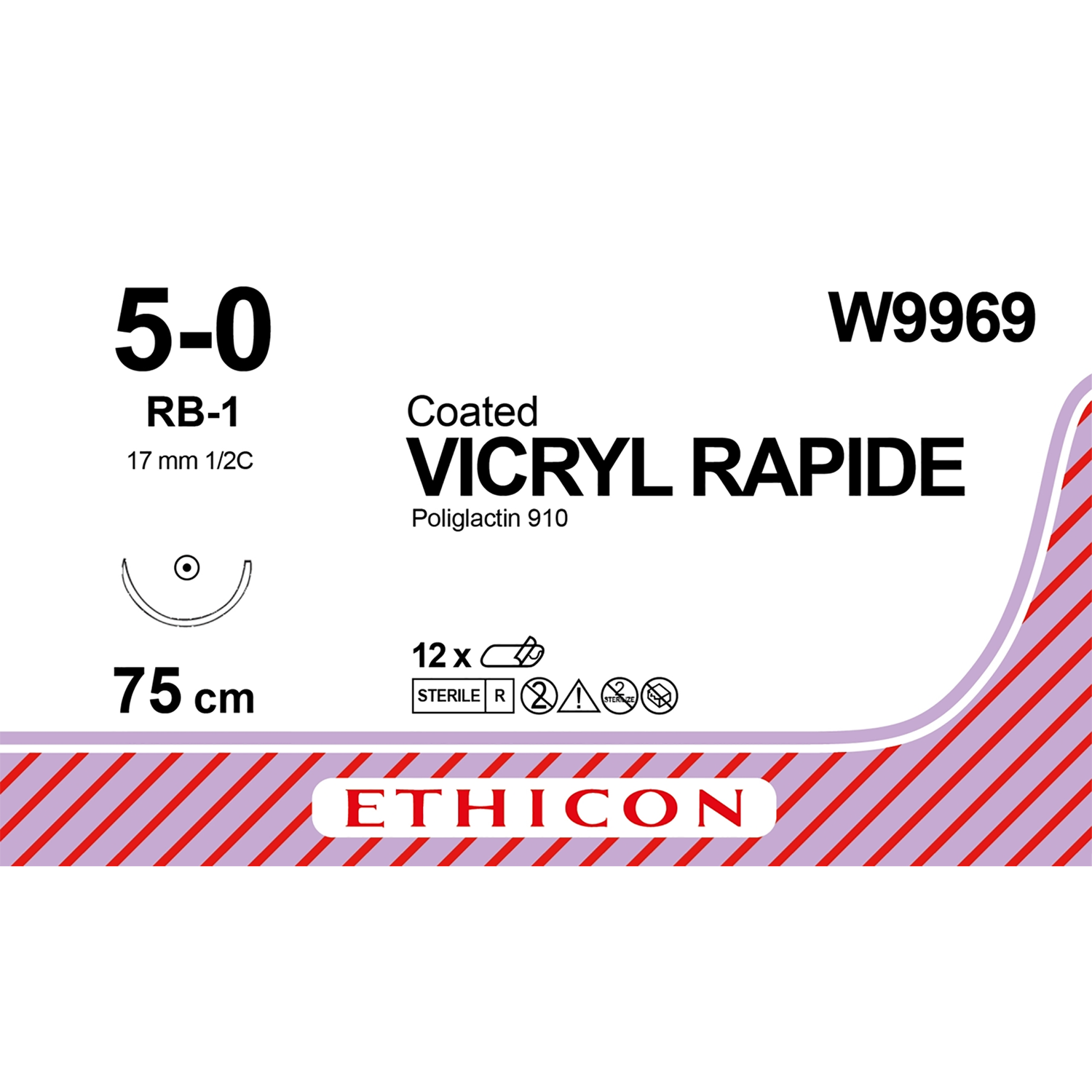 Ethicon Vicryl Rapide Suture | Absorbable | Undyed | Size: 5-0 | Length: 75cm | Needle: RB-1 | Pack of 12