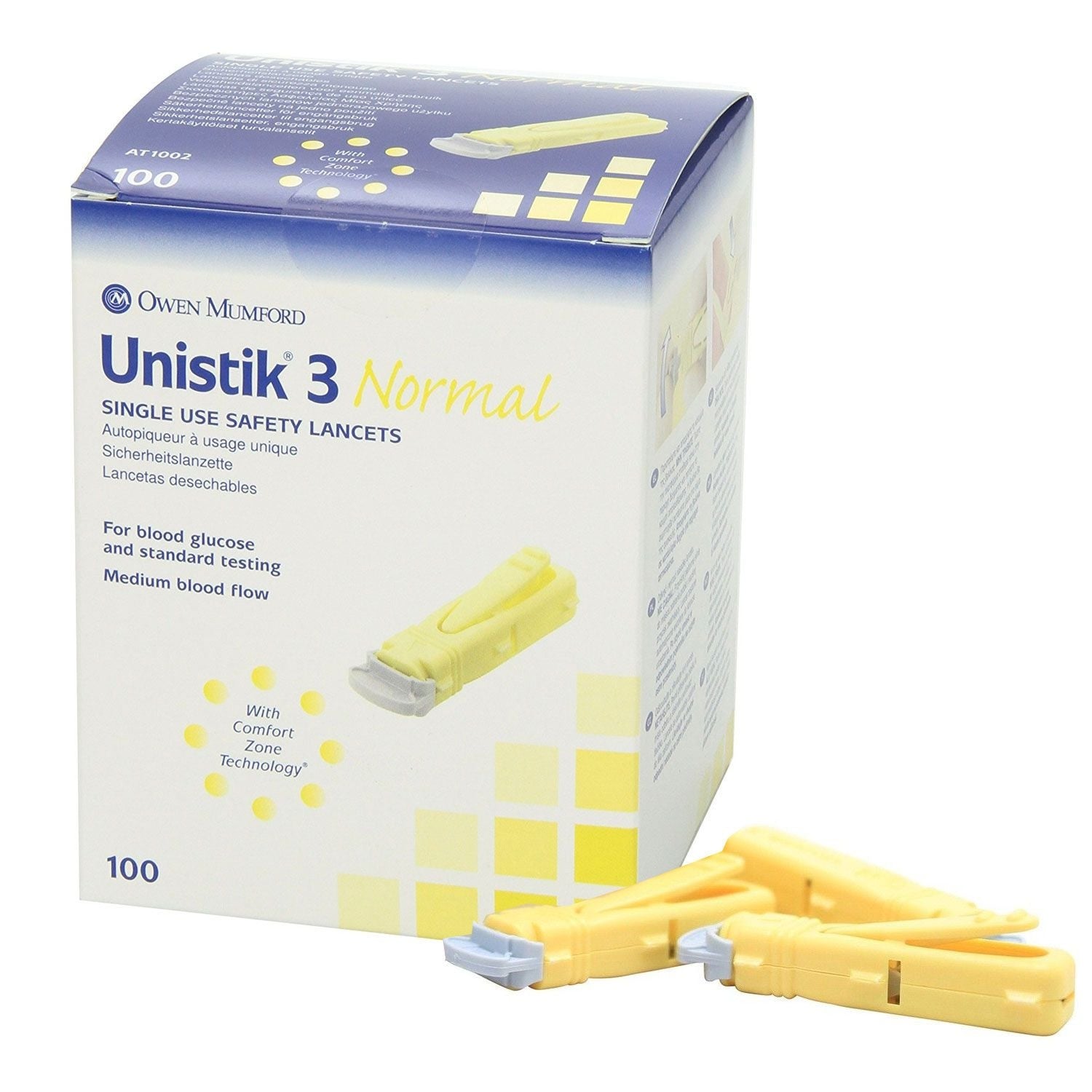 Unistik 3 Normal Lancets | Yellow | 23G | 1.8mm | Pack of 100