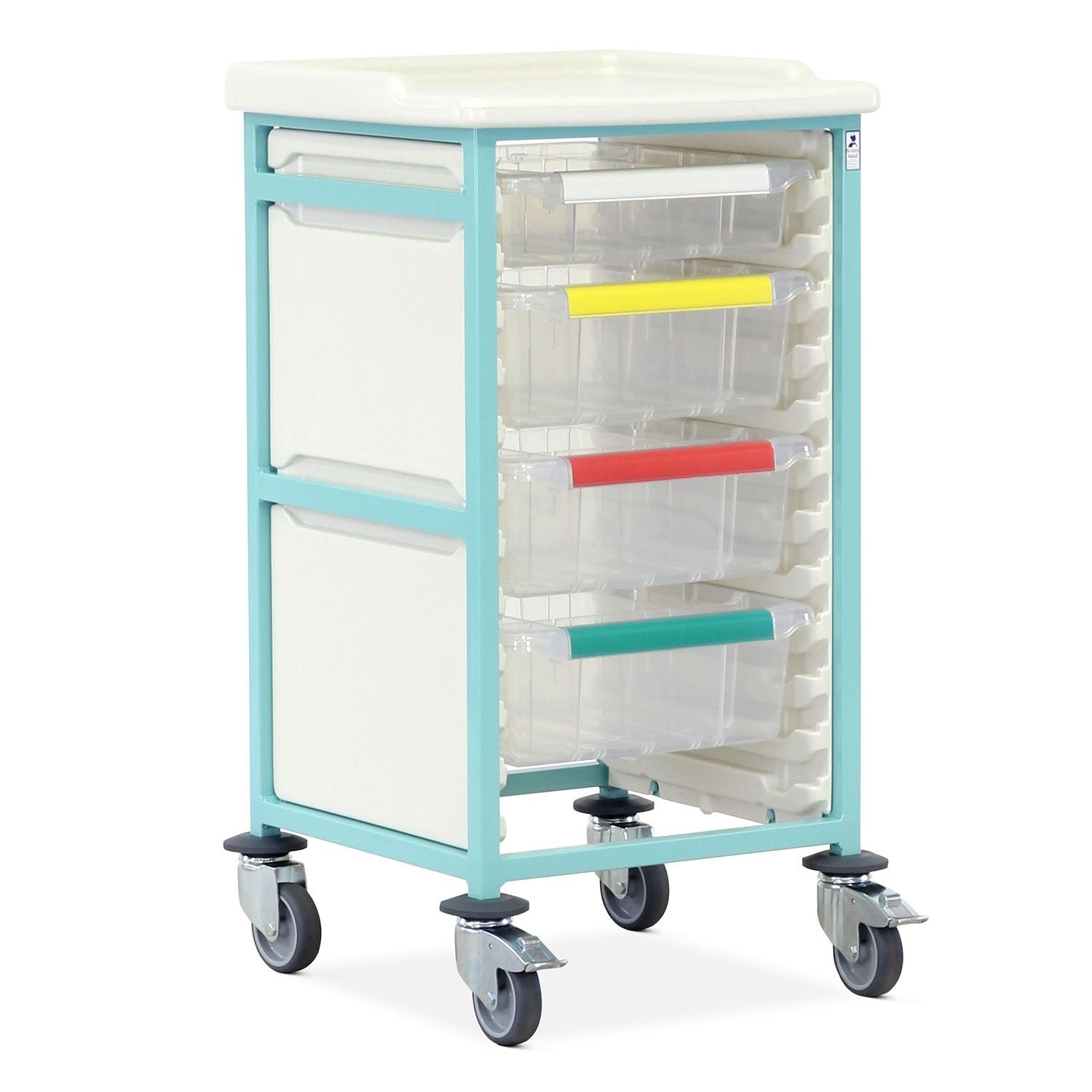 Caretray Trolley | High Single Column | 1 Small Trays, 3 Large Trays