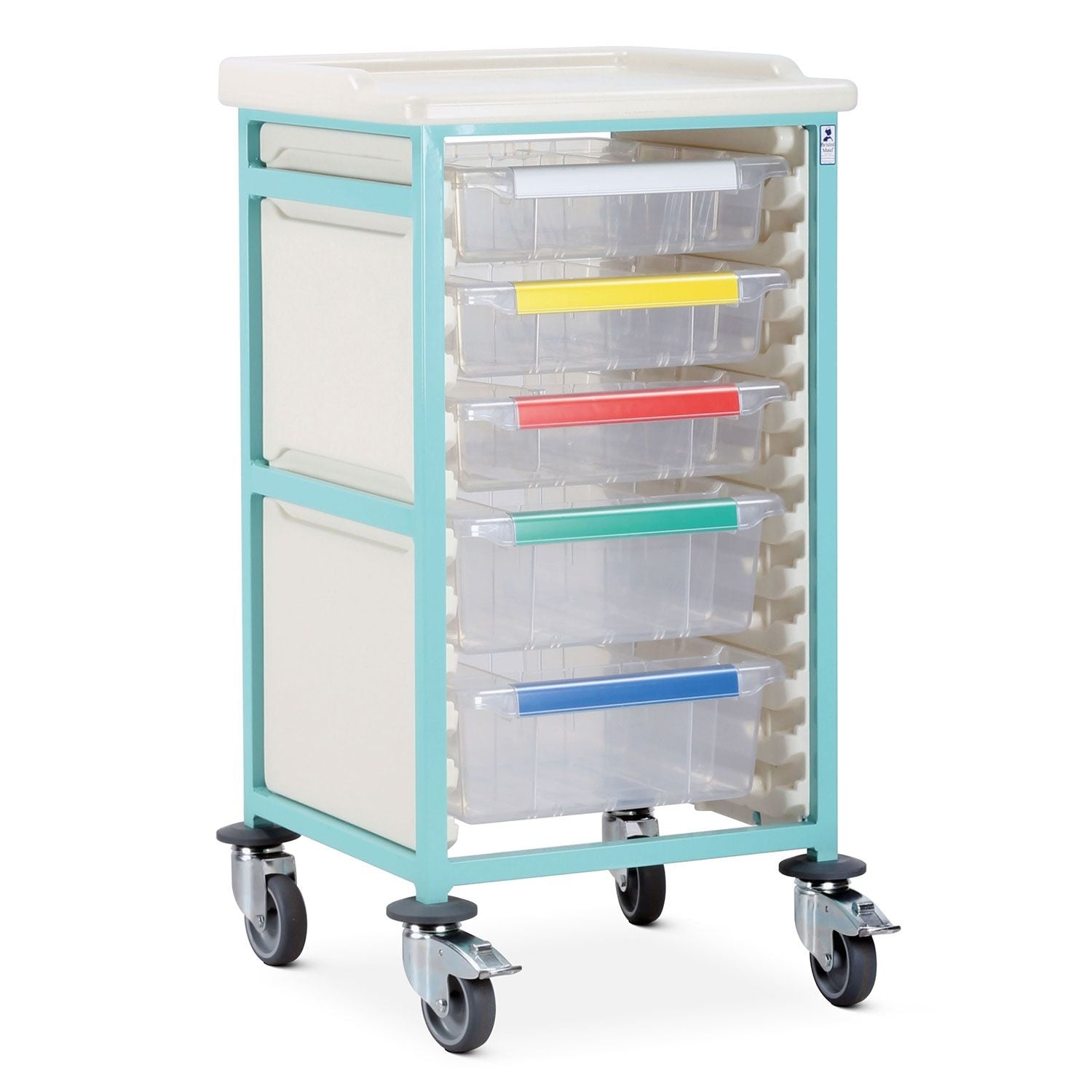 Caretray Trolley | High Single Column | 3 Small Trays, 2 Large Trays