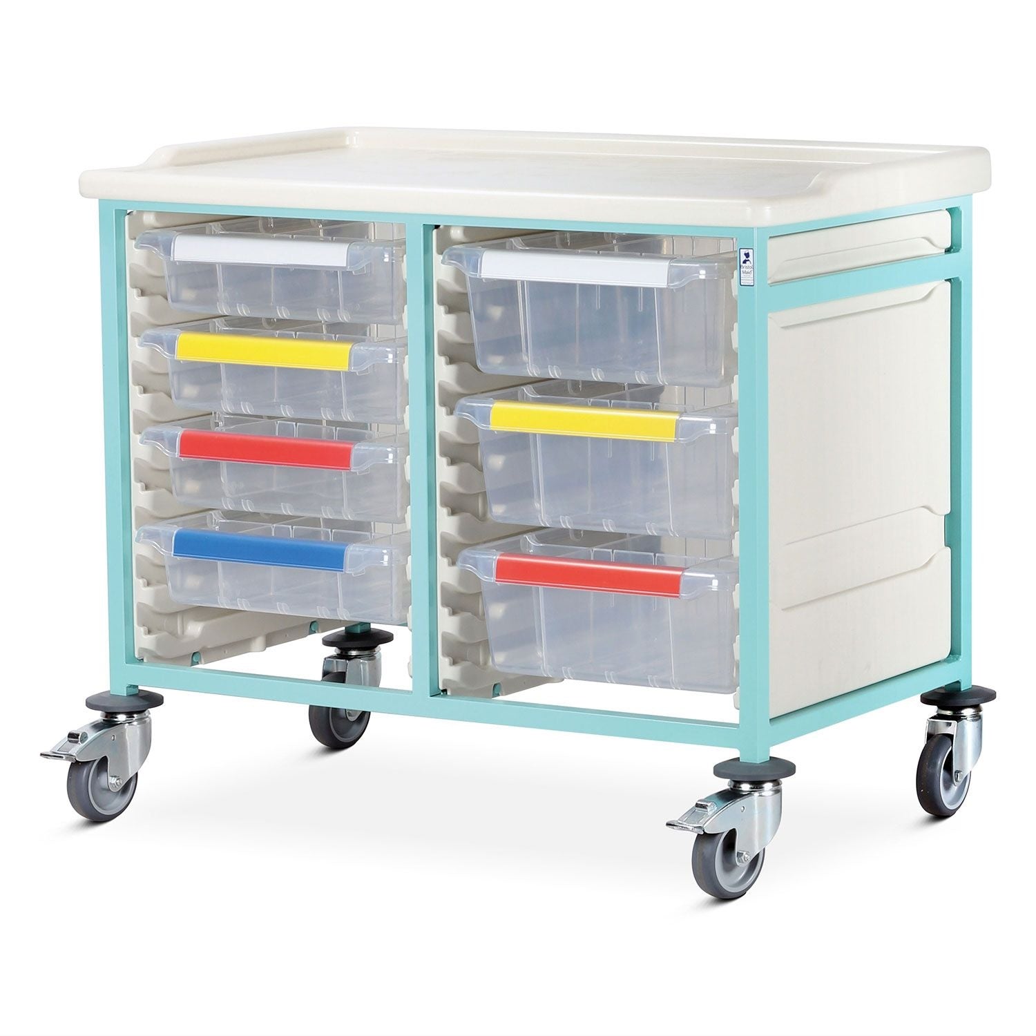 Caretray Trolley | Low Double Column | 4 Small & 3 Large Trays