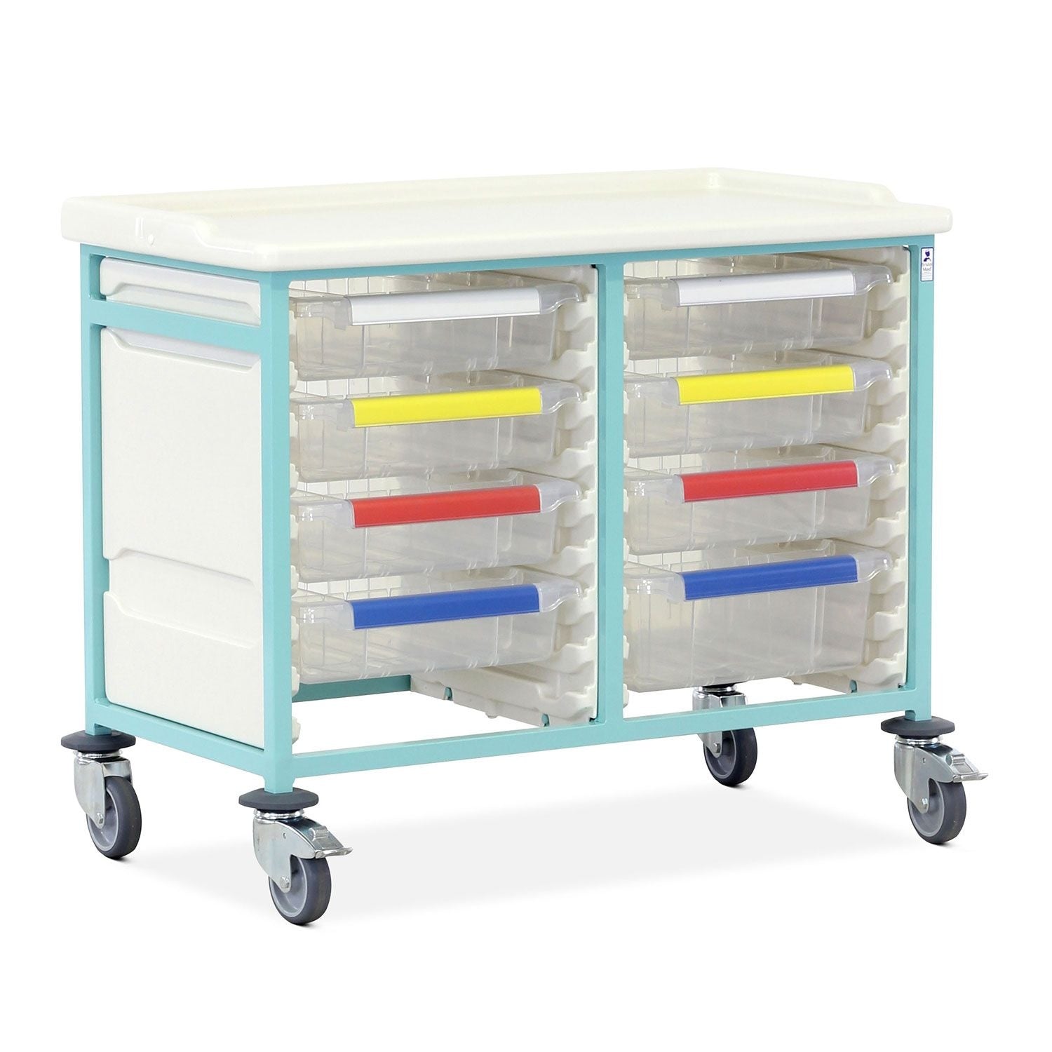 Caretray Trolley | Low Double Column | 7 Small & 1 Large Trays