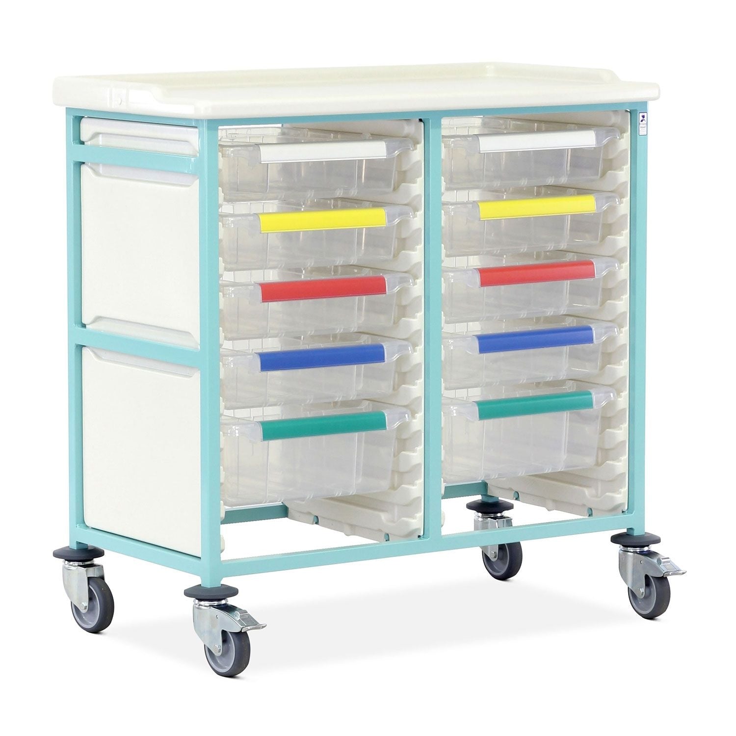 Caretray Trolley | High Double Column | 8 Small & 2 Large Trays