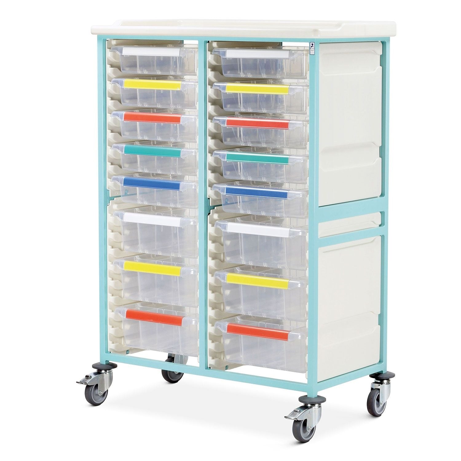 Caretray Trolley | High Double Column | 10 Small & 6 Large Trays