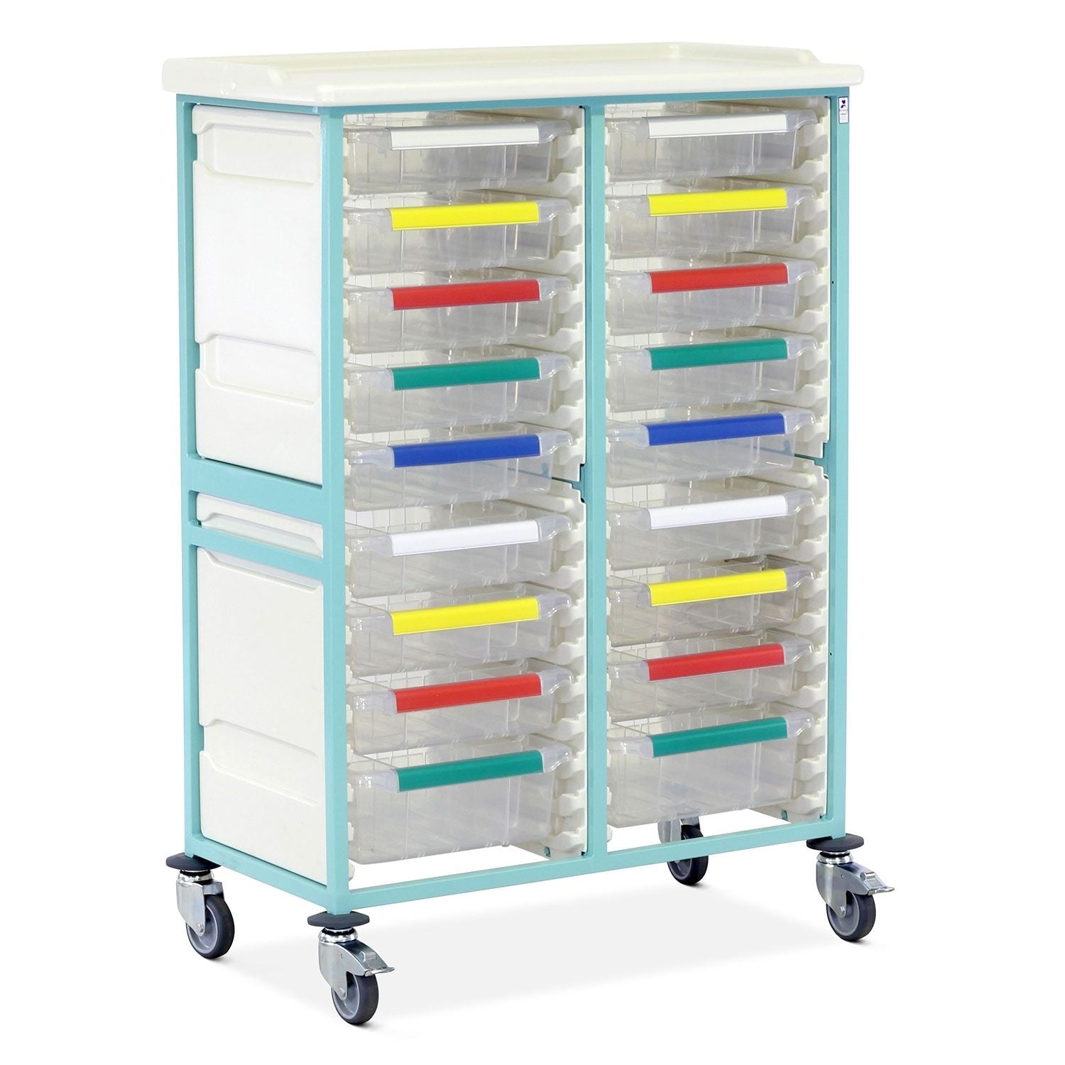 Caretray Trolley | High Double Column | 16 Small & 2 Large Trays