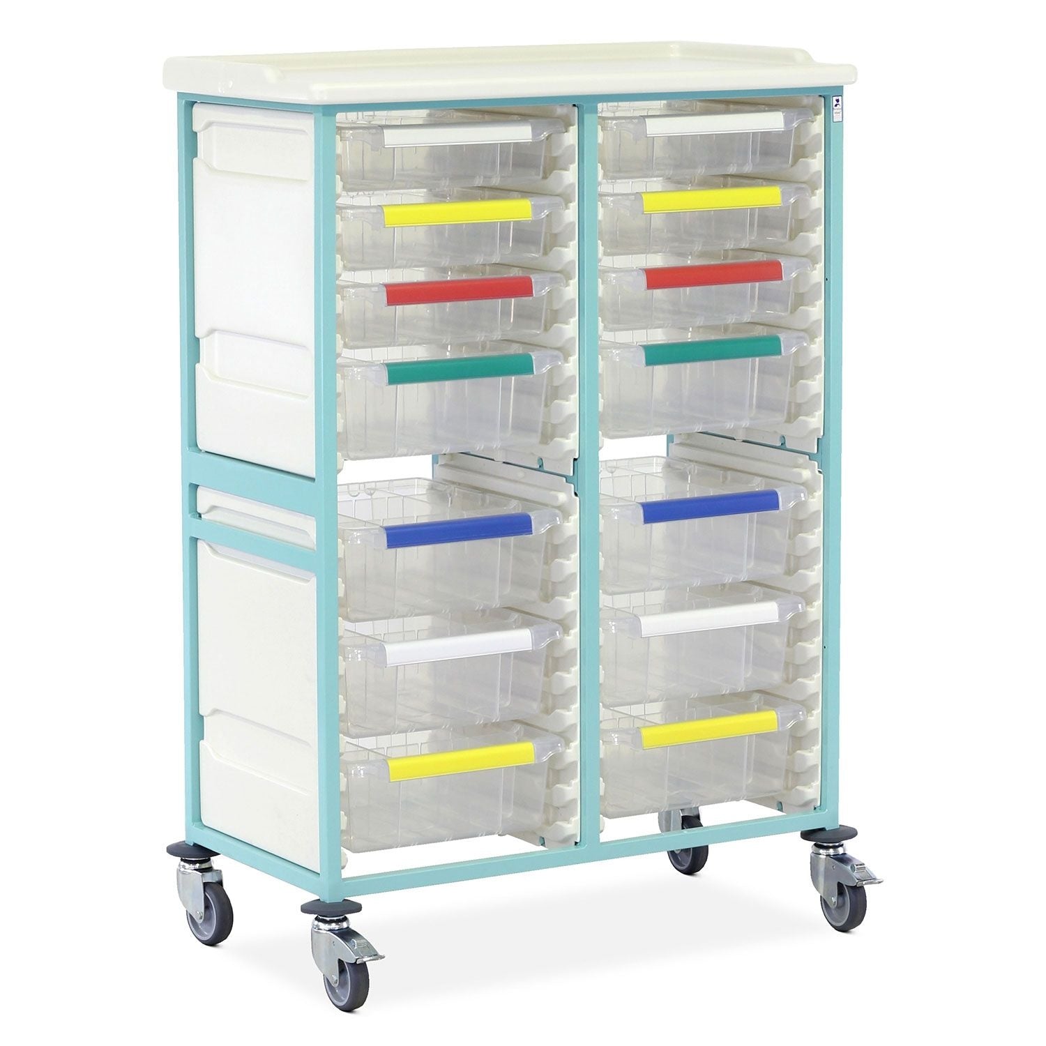 Caretray Trolley | High Double Column | 6 Small & 8 Large Trays