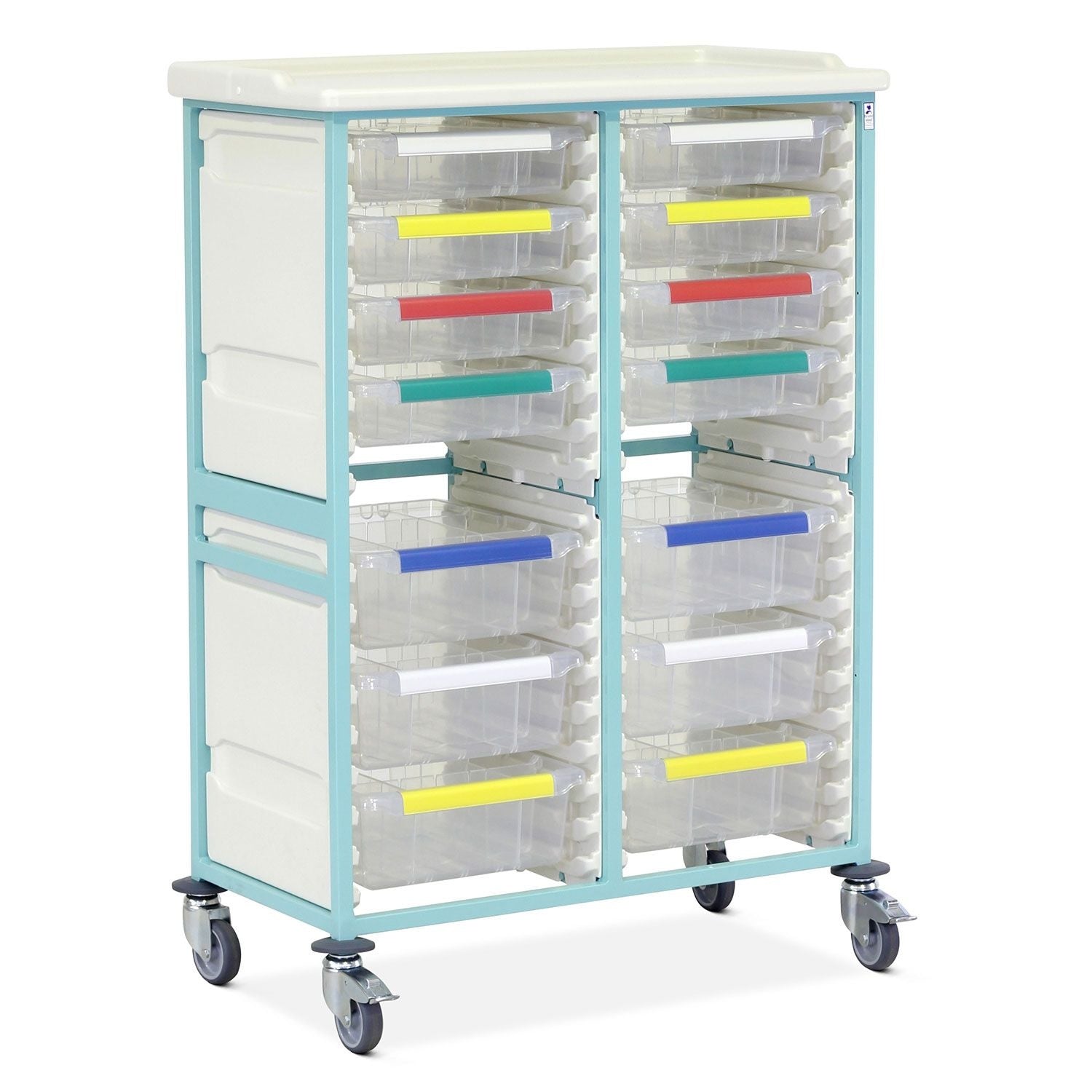 Caretray Trolley | High Double Column | 8 Small & 6 Large Trays