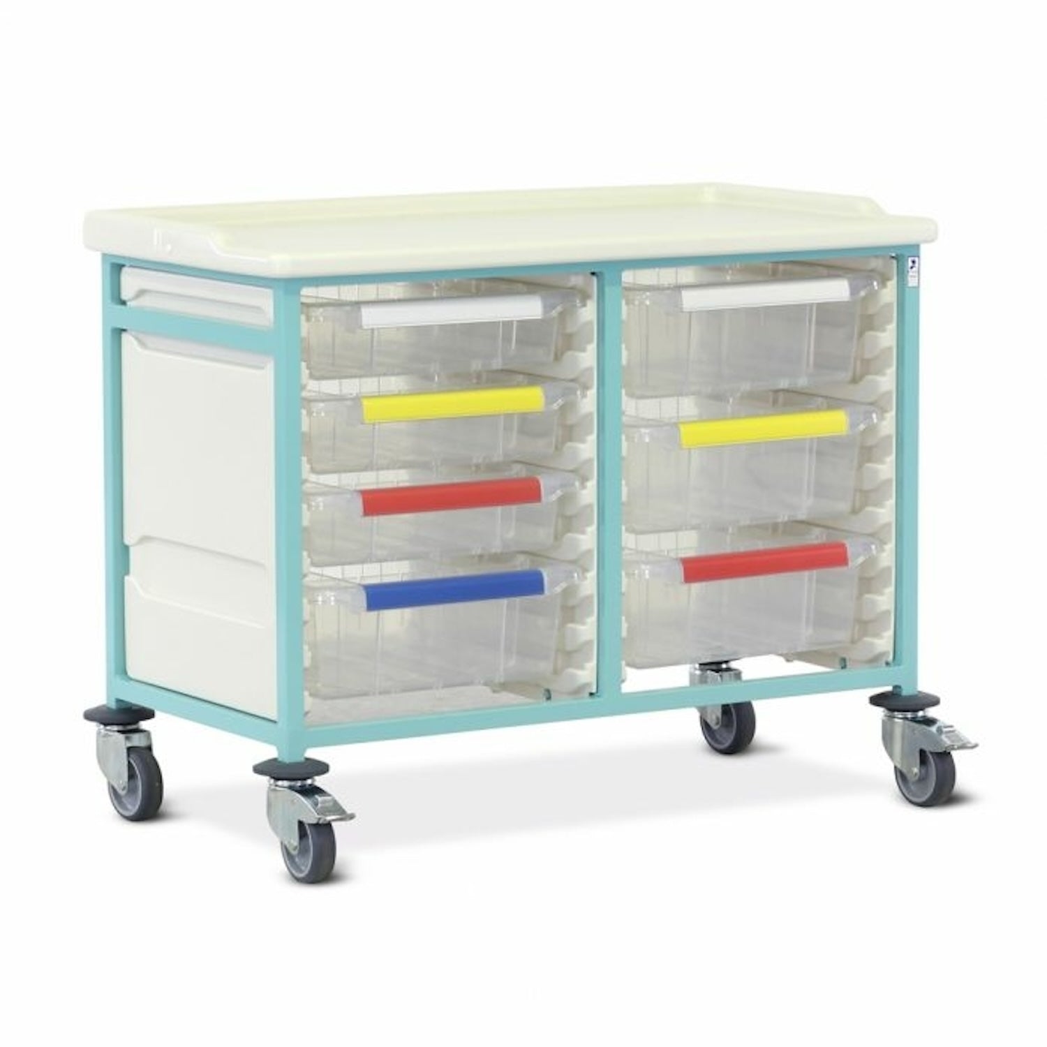 Caretray Trolley | Mild Steel | Low Double Column | 3 Small & 4 Large Trays (1)