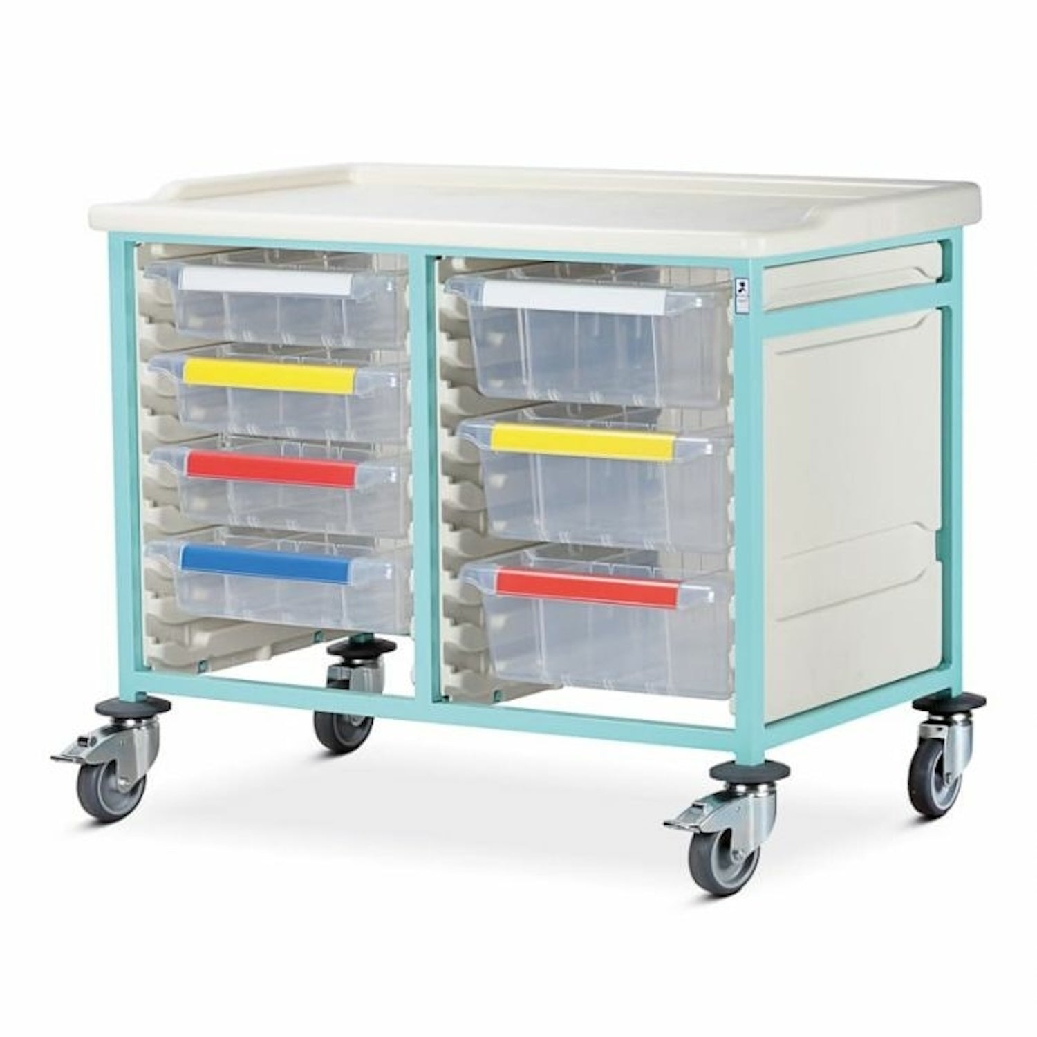 Caretray Trolley | Mild Steel | Low Double Column | 3 Small & 4 Large Trays