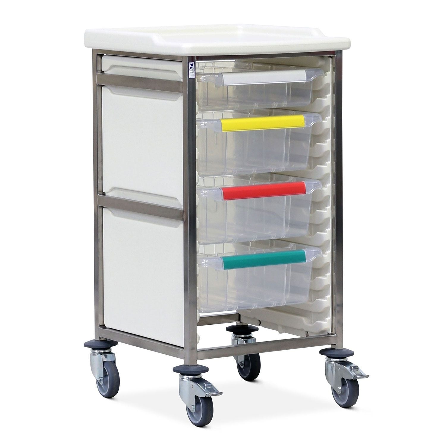 Caretray Trolley | High Single Column | 1 Small Tray, 3 Large Trays, Easy Clean