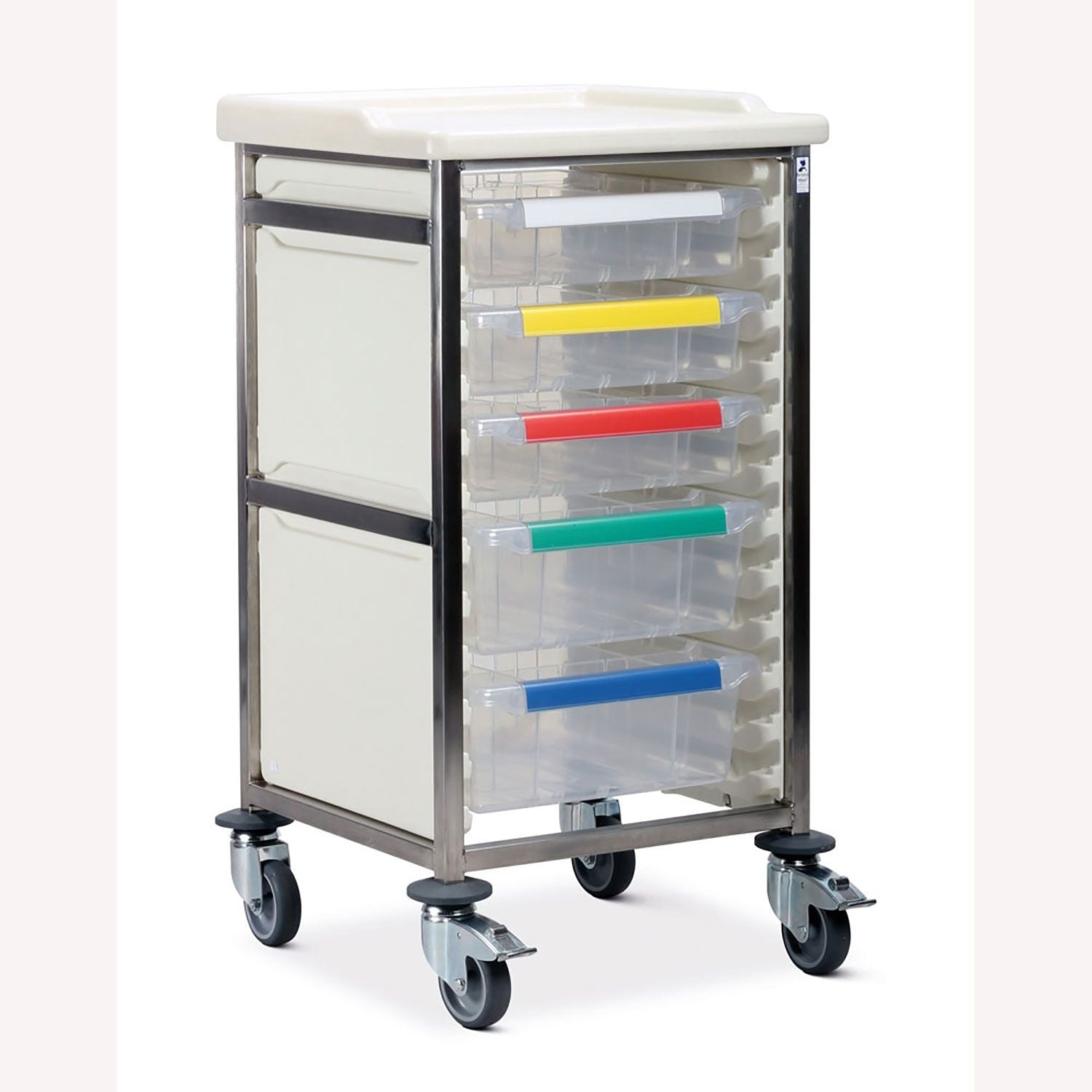 Caretray Trolley | High Single Column | 3 Small Trays, 2 Large Trays, Easy Clean