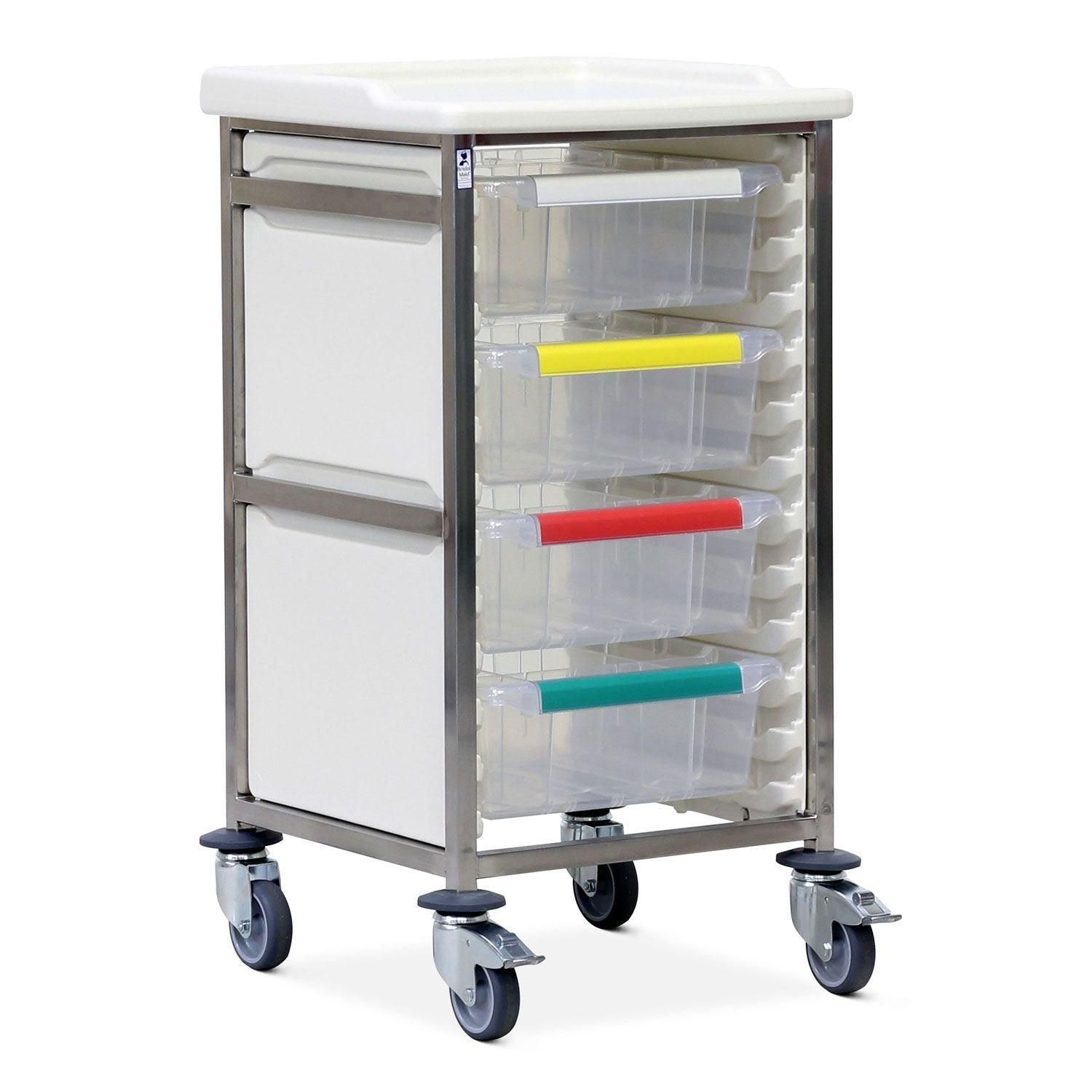 Caretray Trolley | High Single Column | 4 Large Trays, Easy Clean