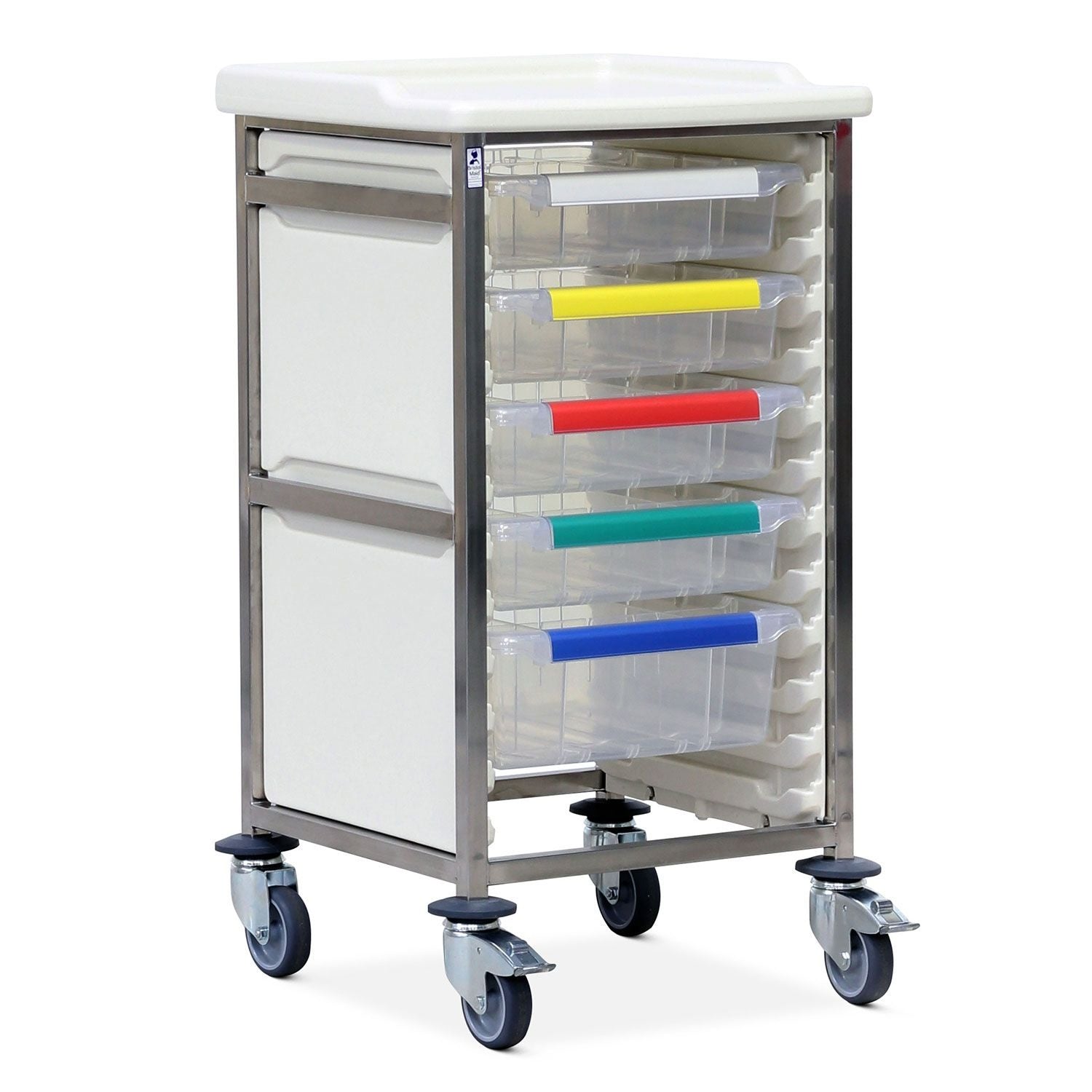 Caretray Trolley | High Single Column | 4 Small, 1 Large Tray, Easy Clean