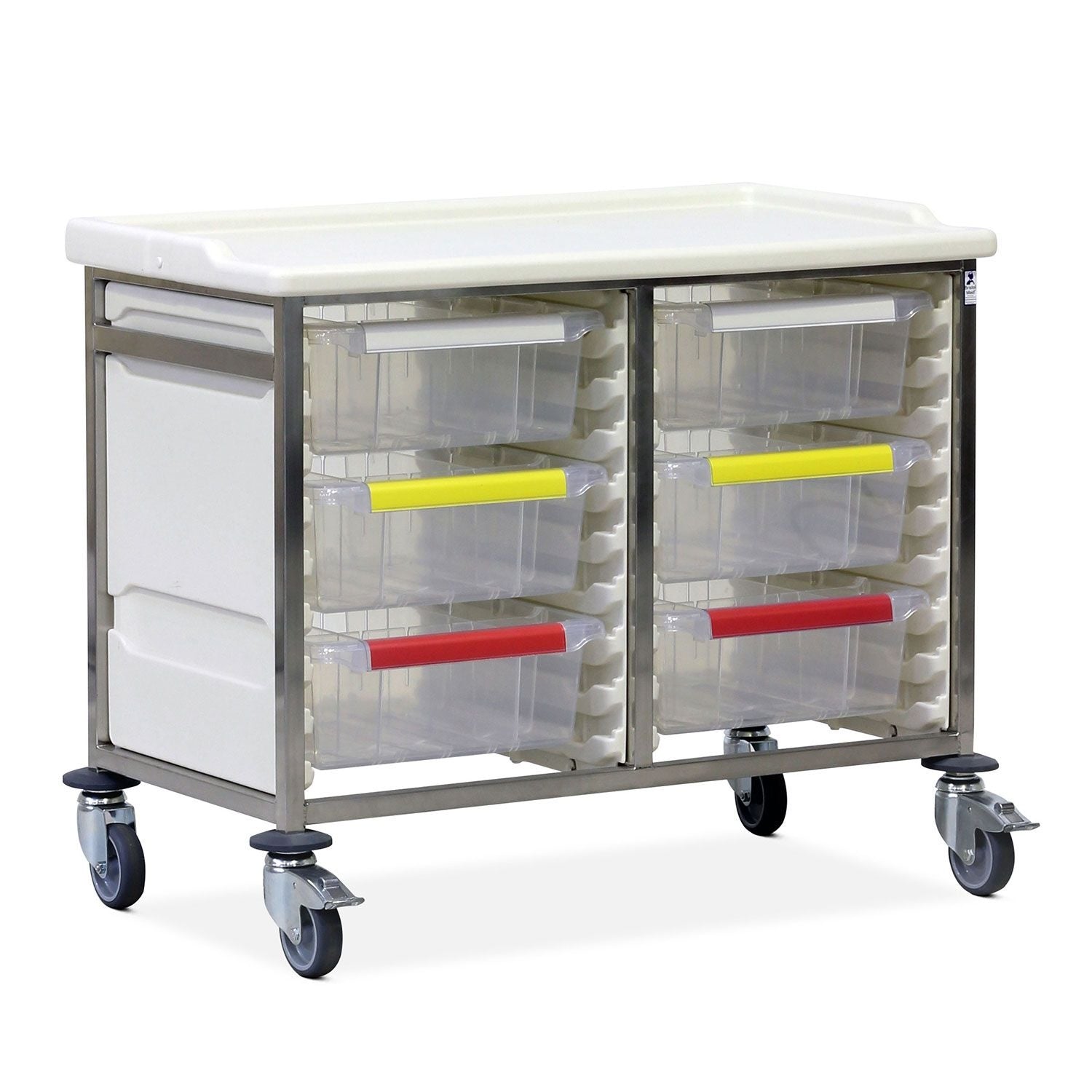 Caretray Trolley | Low Double Column | 6 Large Trays, Easy Clean