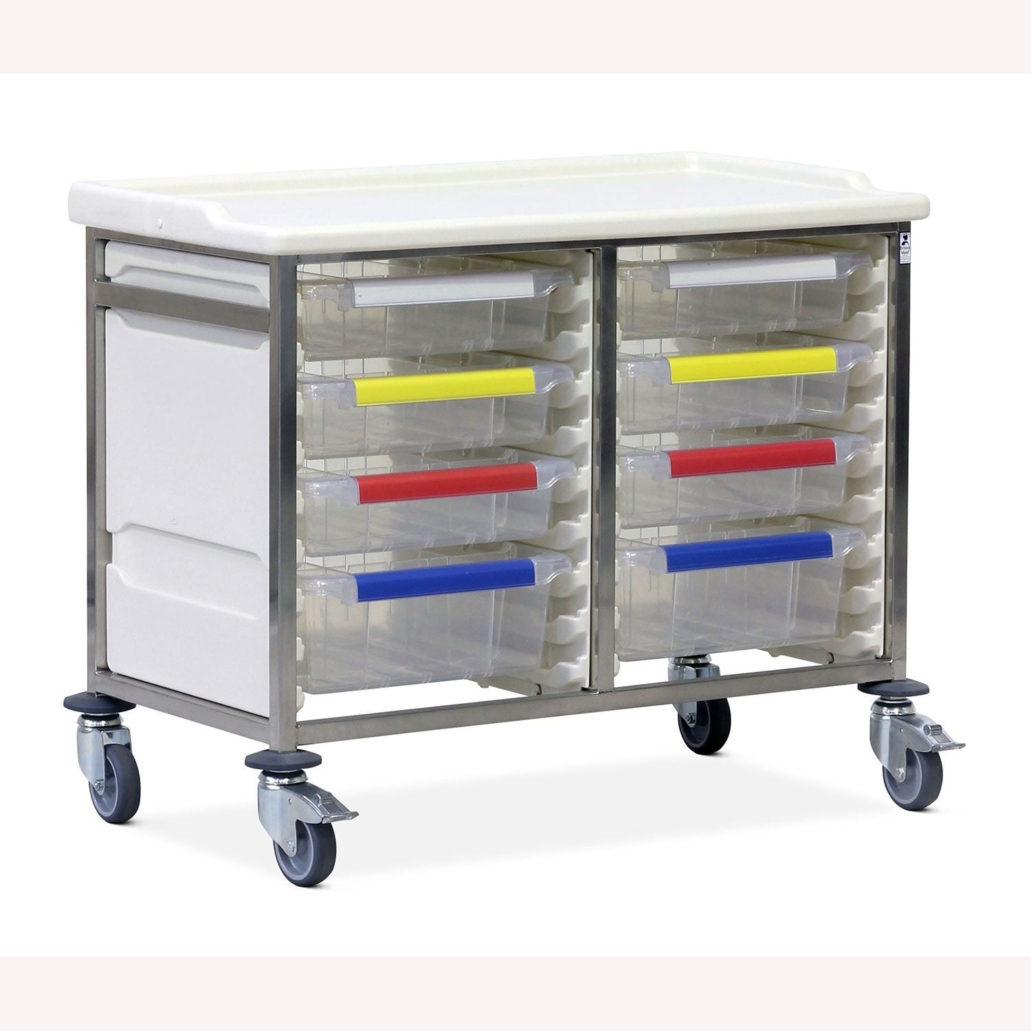 Caretray Trolley | Low Double Column | 6 Small & 2 Large Trays, Easy Clean