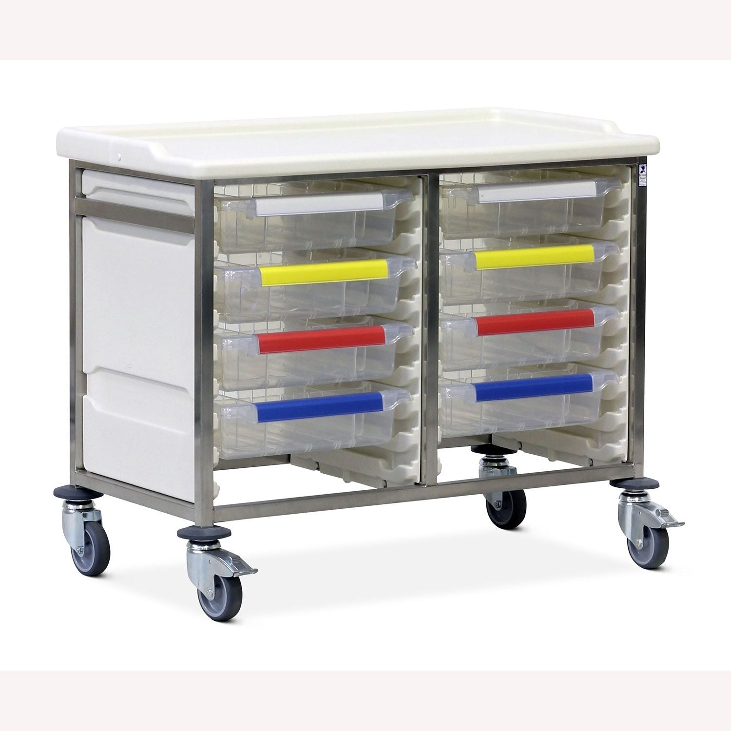 Caretray Trolley | Low Double Column | 8 Small Trays, Easy Clean