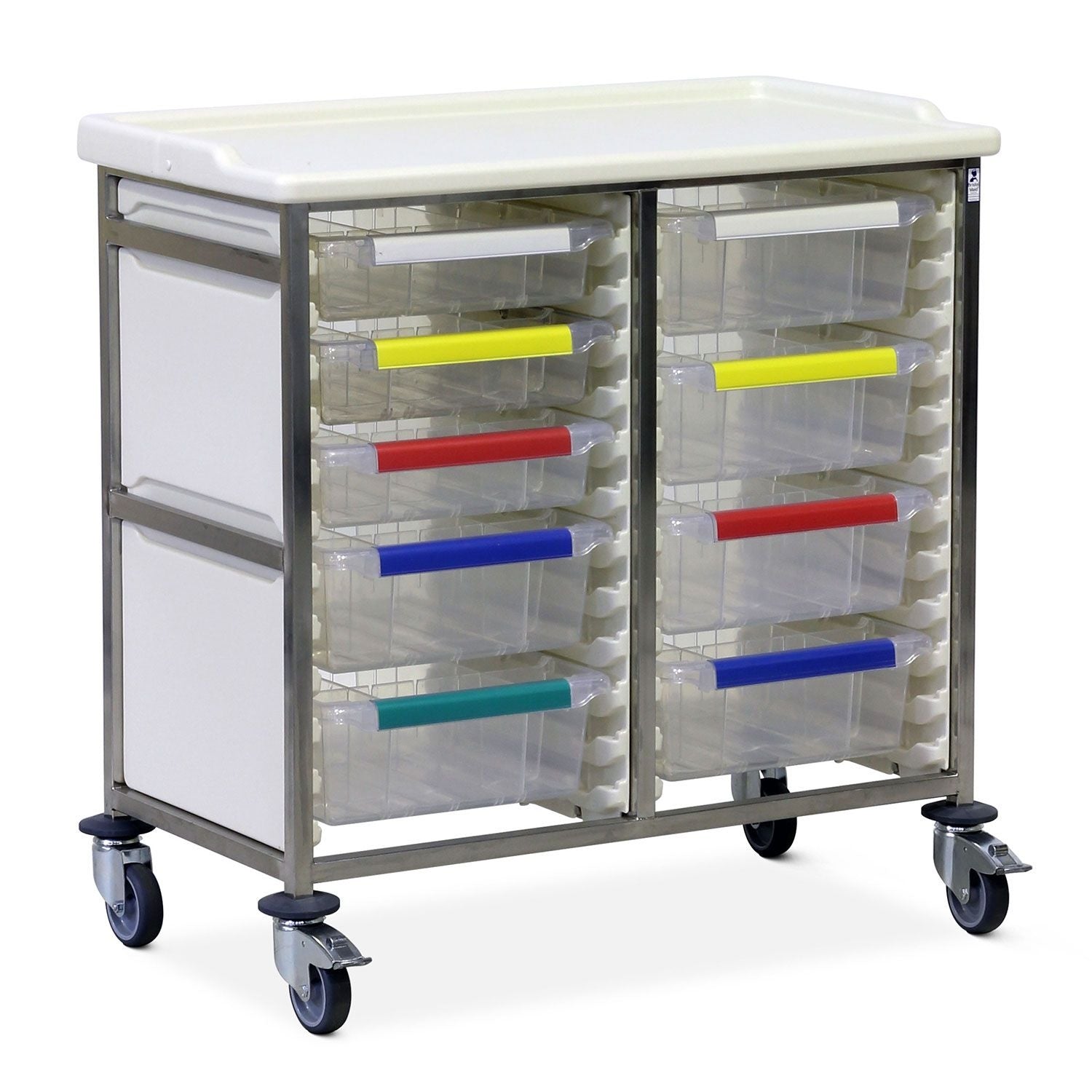 Caretray Trolley | High Double Column | 3 Small & 6 Large Trays, Easy Clean