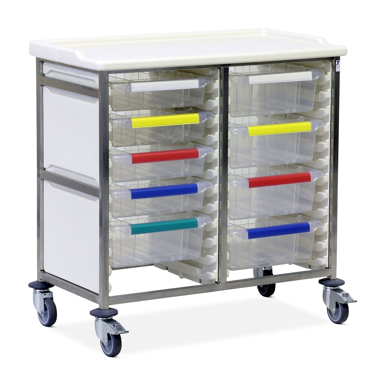 Caretray Trolley | High Double Column | 4 Small & 5 Large Trays, Easy Clean