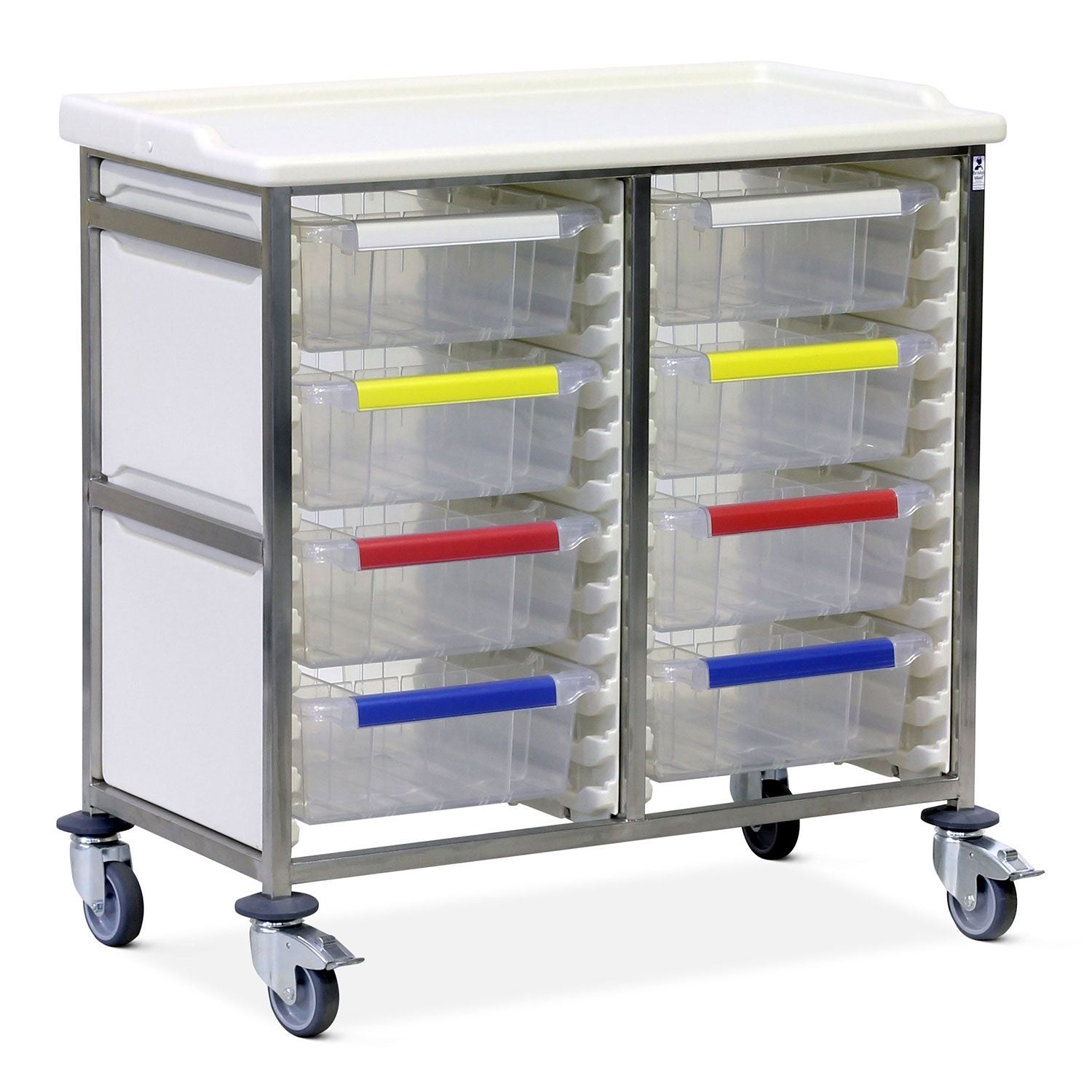 Caretray Trolley | High Double Column | 8 Large Trays, Easy Clean