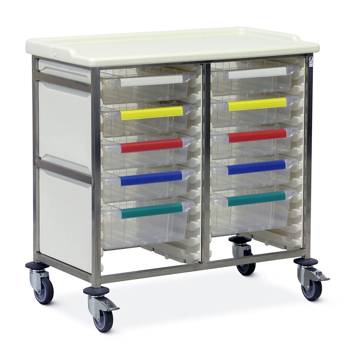 Caretray Trolley | High Double Column | 8 Small & 2 Large Trays, Easy Clean