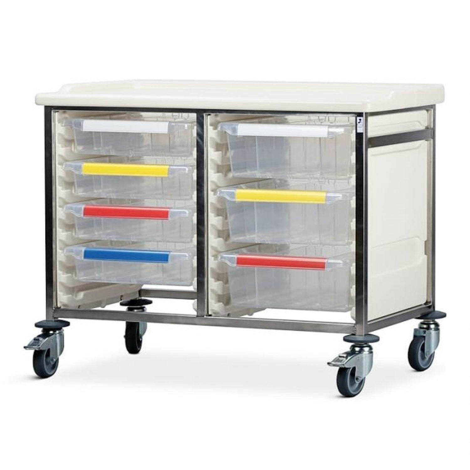 Caretray Trolley | Low Double Column | 3 Small & 4 Large Trays, Easy Clean